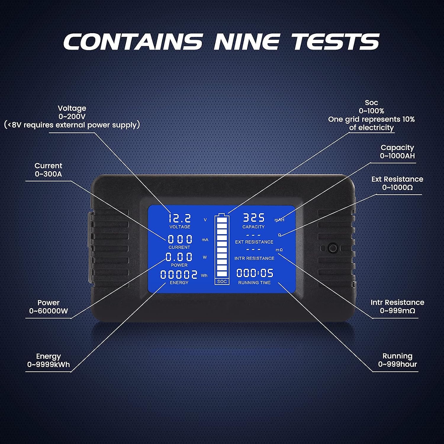 DC Multifunction Battery Monitor Meter with Shunt,0-200V,0-100A, LCD Display Digital Current Multimeter Voltmeter
