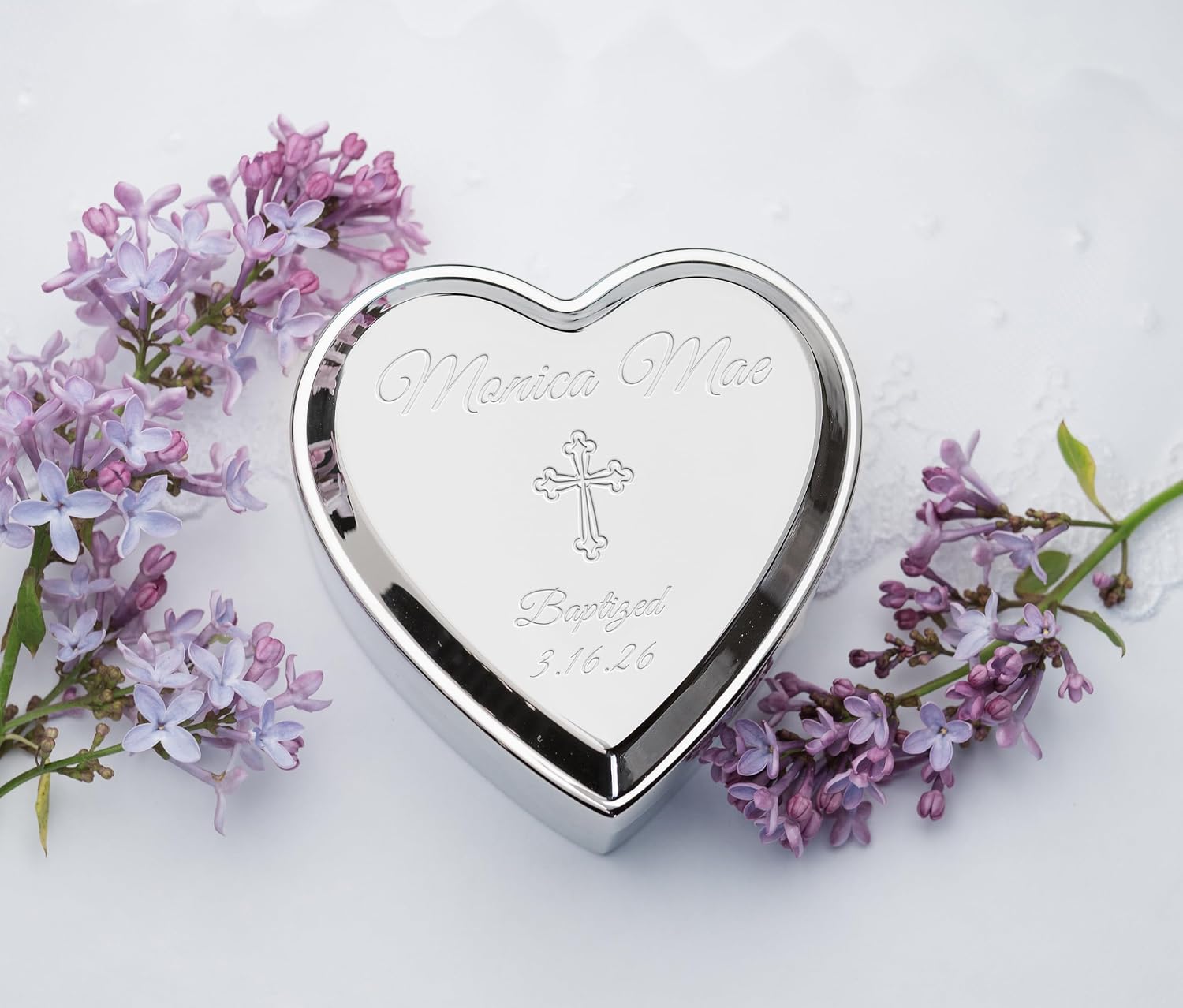 Personalized Baptism Jewelry Box, Heart Keepsake