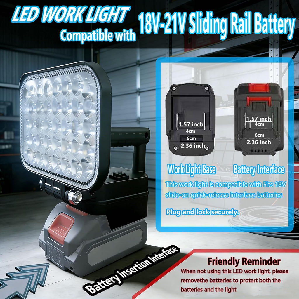 LED Work Light-Compatible with Makita 18V-LXT series batteries,Cordless LED Work Light has 2 USB connectors.Battery