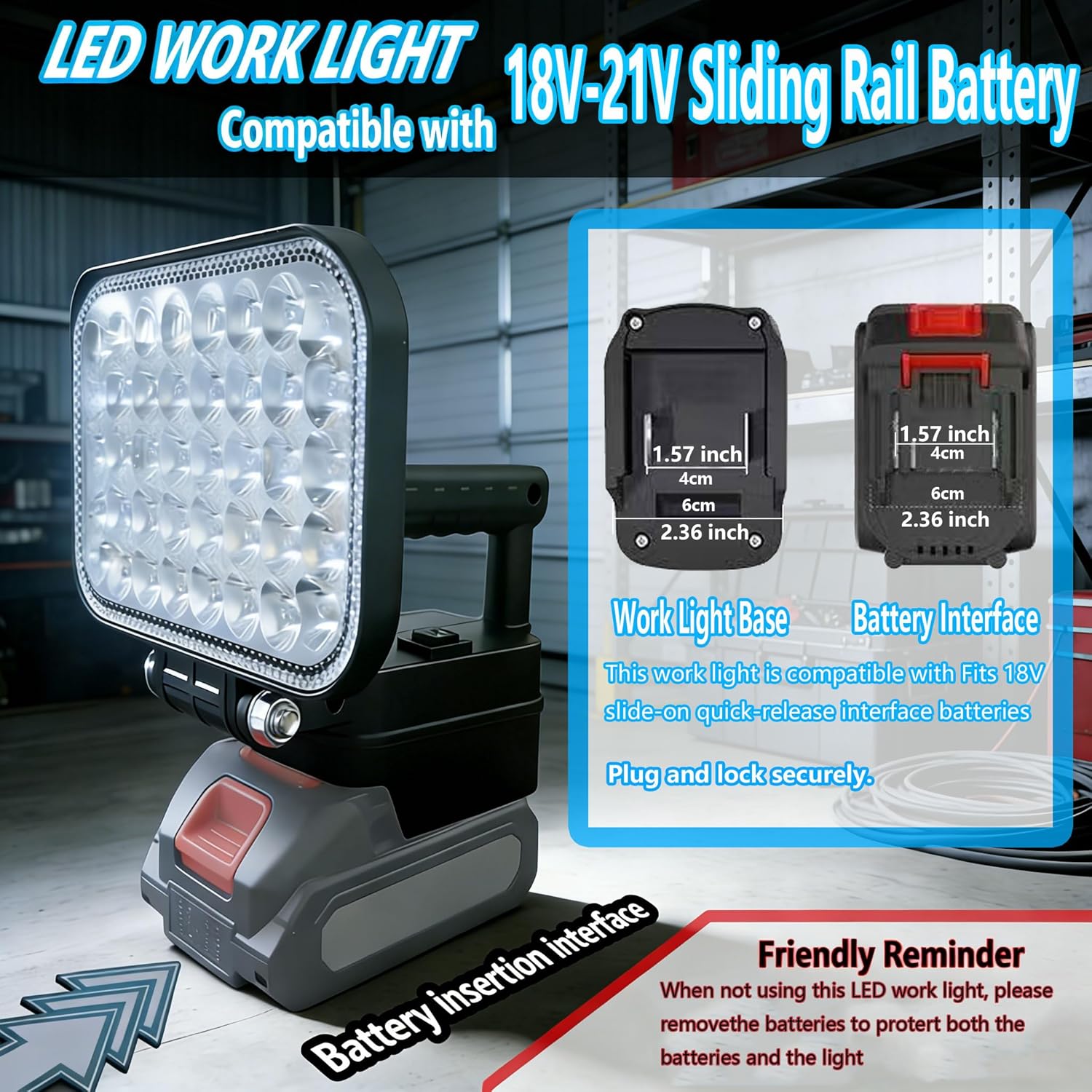 LED Work Light-Compatible with Makita 18V-LXT series batteries,Cordless LED Work Light has 2 USB connectors.Battery