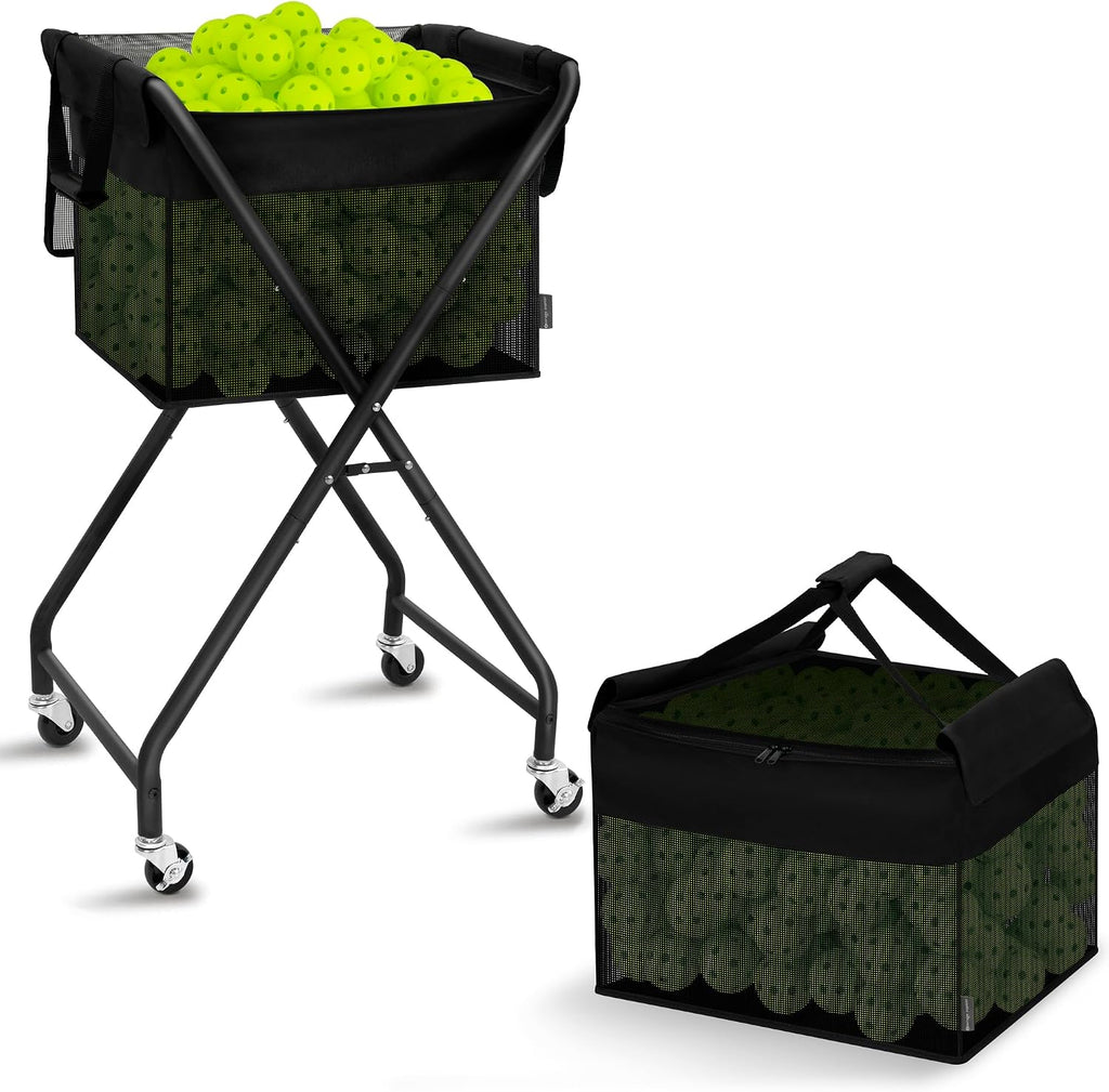 Foldable Tennis Ball Hopper Cart with Removable Ball Bag