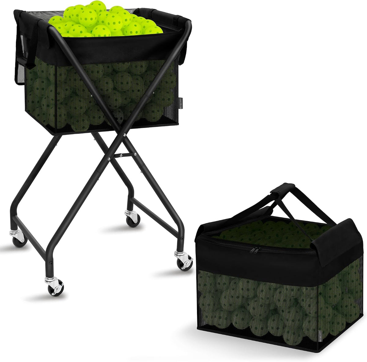 Foldable Tennis Ball Hopper Cart with Removable Ball Bag