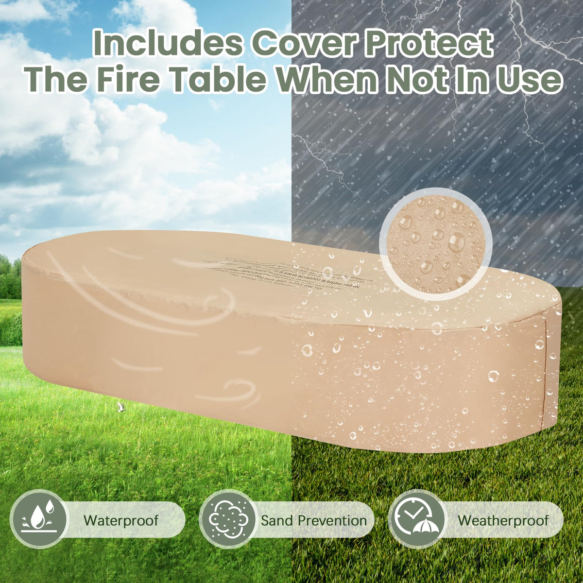 56" Propane Fire Pit Table Outdoor Oval Gas Fire Pit Table No Tank Holder