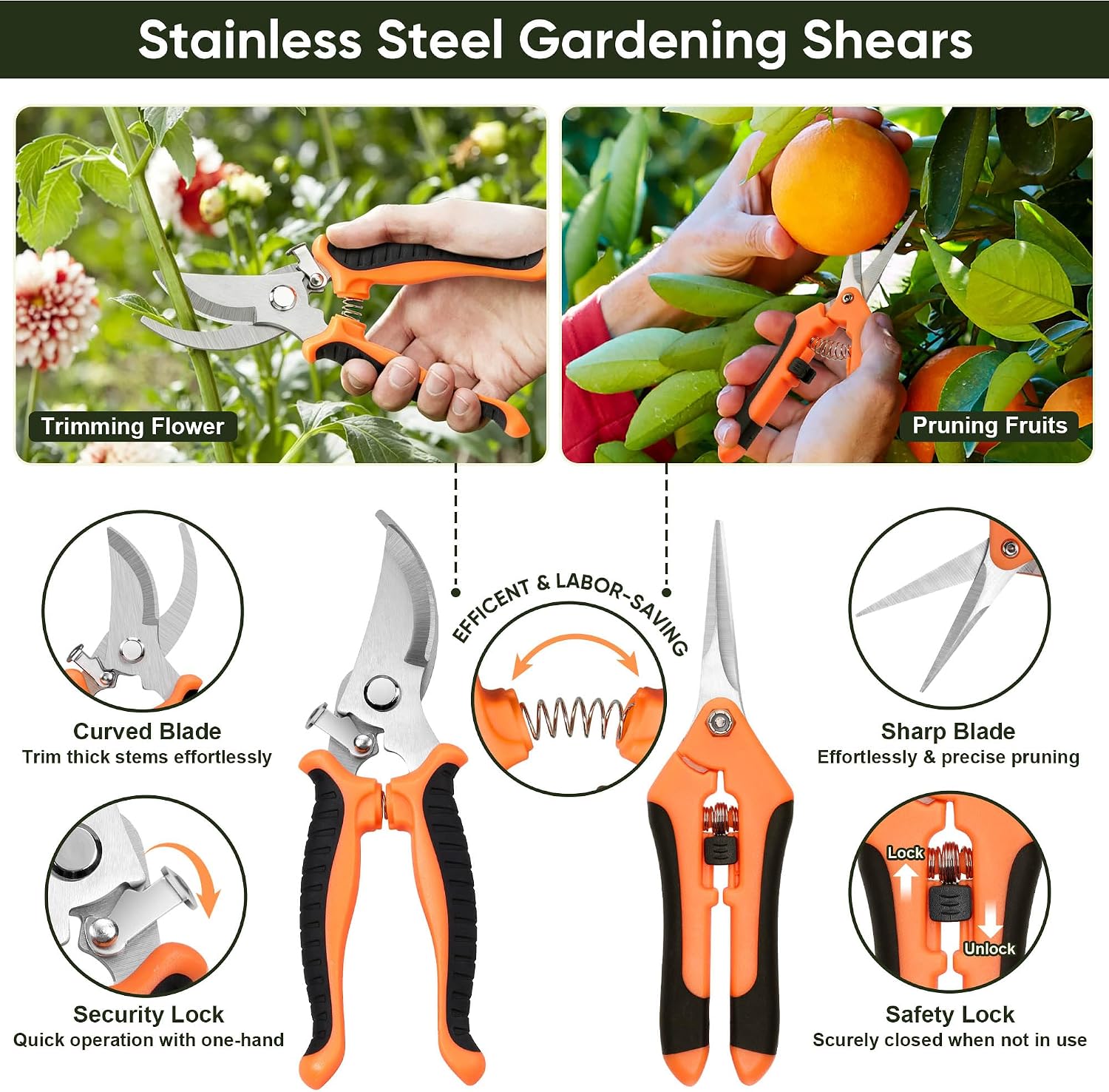 Gardening Tools, 12 Pcs Heavy Duty Garden Tools Set with Repotting Mat, Transplant Shovel, Hand Rake, Pruning Shears