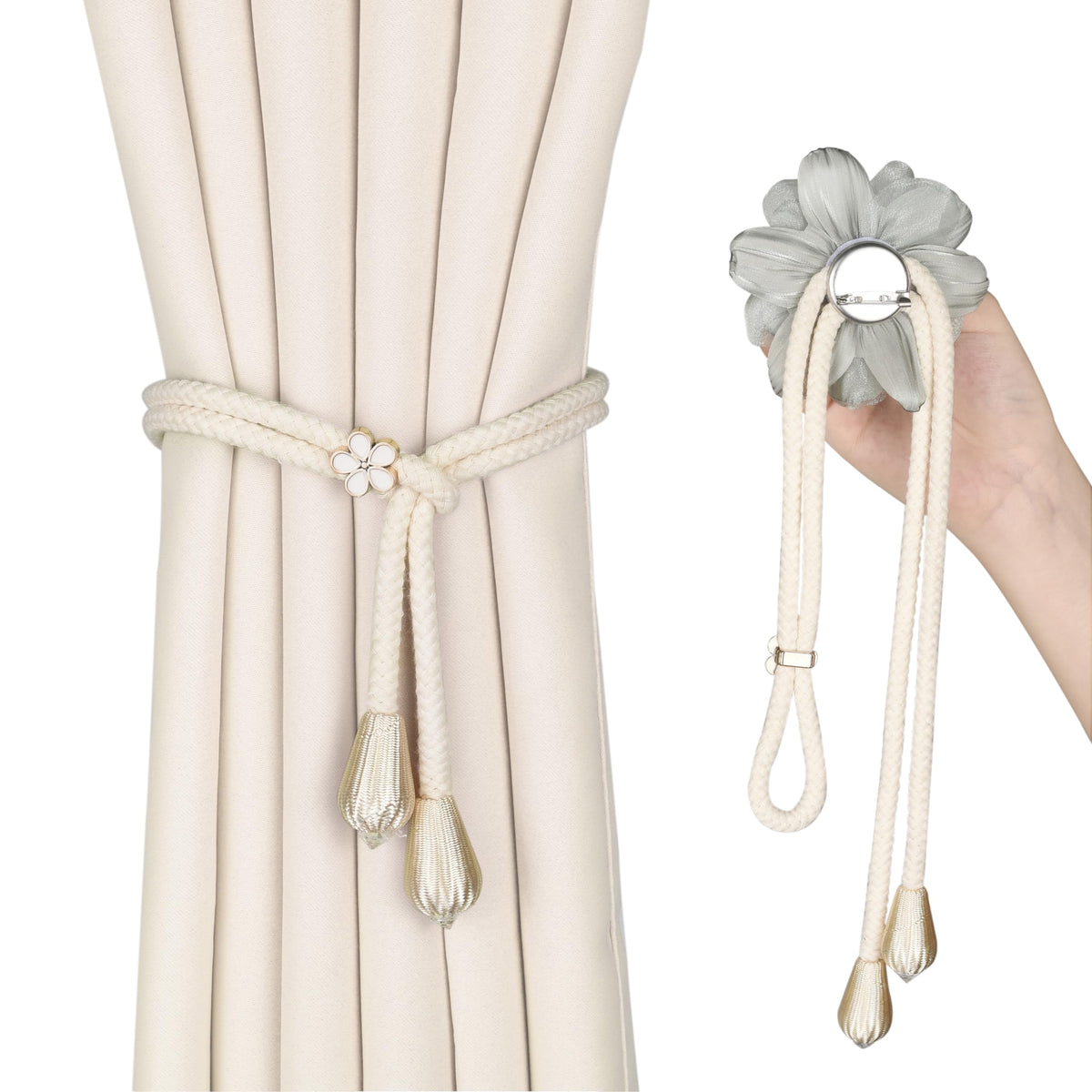 Lotus Flower Curtain Tiebacks Holdbacks, Green