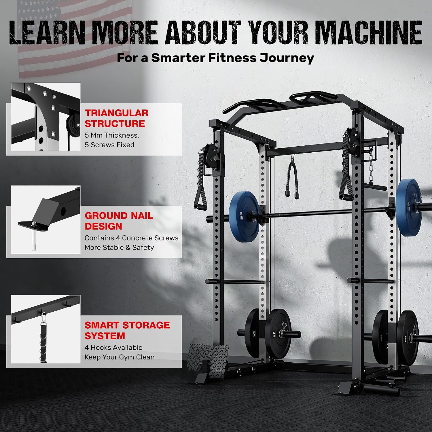 DP01 Power Cage, 2000LBS Squat Rack with Cable Crossover and Dual Independent Pulley System, Full Cage for Full Body