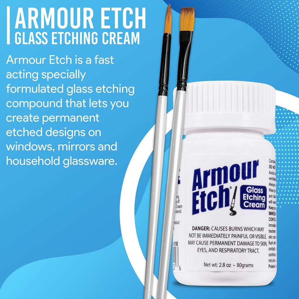 Armour Etch Glass Etching Cream 2.8oz Net Wt. Bundle with Moshify Brushes