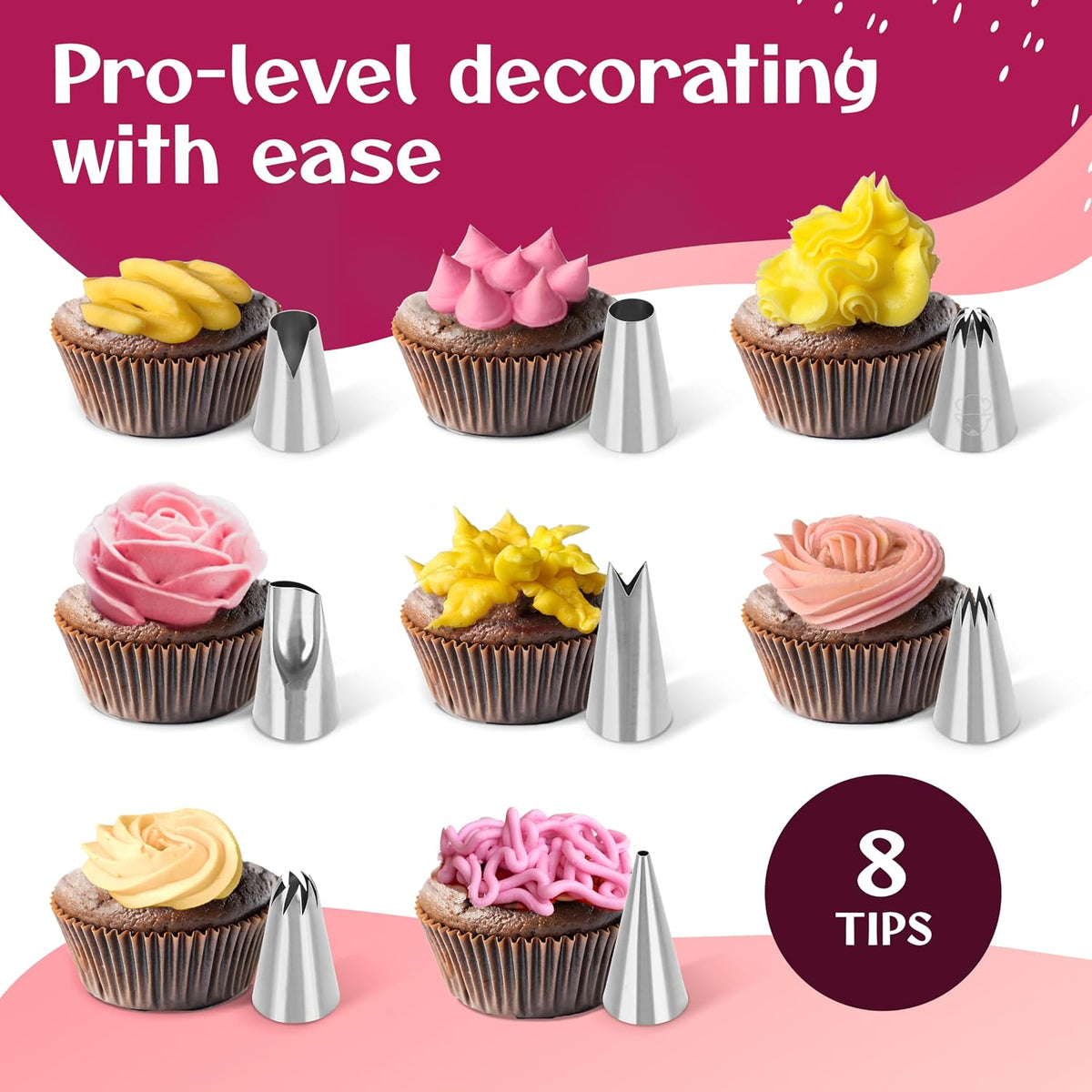 Professional Baking Piping Bags and Tips Set - Cotton Reusable Piping Bag 14" with 8 Stainless Steel Large Pastry