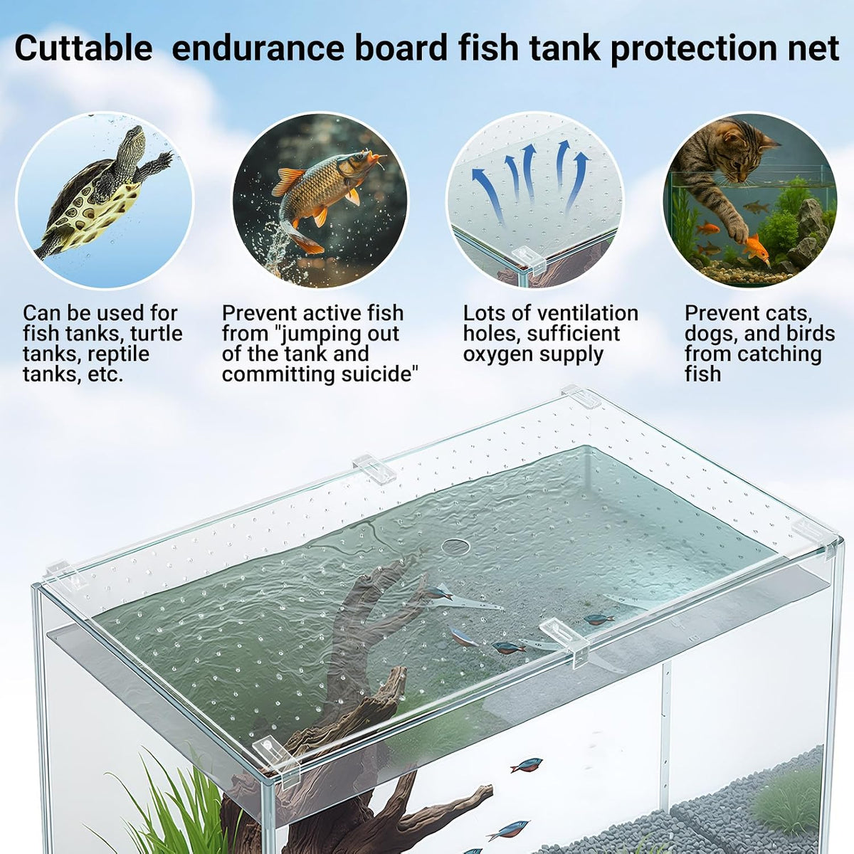 2 Pcs Aquarium Acrylic Fish Tank Lid Covers for 70/75/90/110 Gallon, 48 X18 Glass Cuttable Canopy Top Net, Anti-Jump