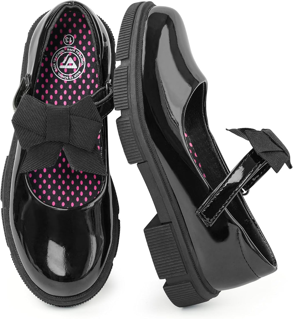 Girls Mary Jane School Shoes Black Uniform Dress Flats Wedding Party Shoes