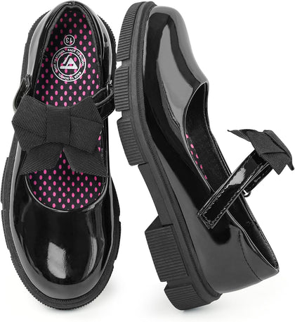 Girls Mary Jane School Shoes Black Uniform Dress Flats Wedding Party Shoes