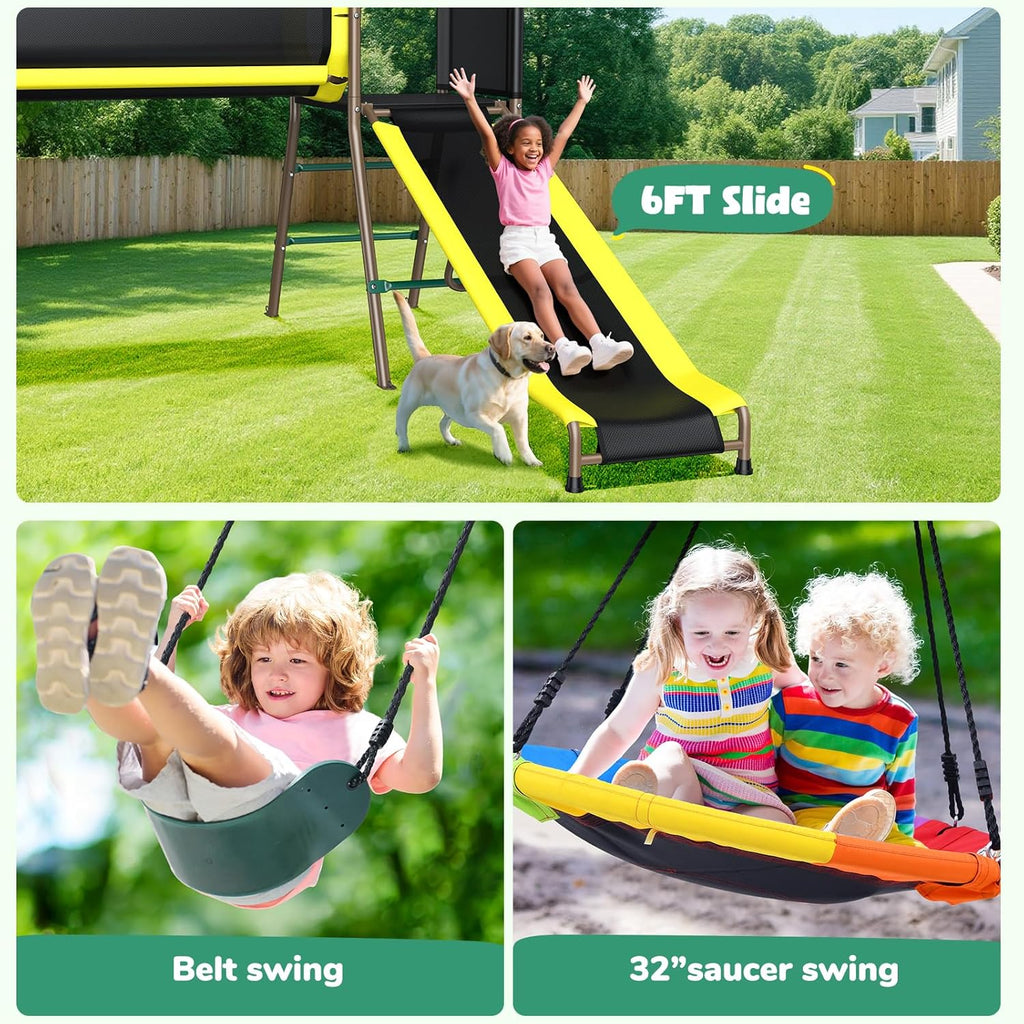 660lbs Swing Set with Slide,Crawl Tunnel and Monkey Bars for Backyard,5 in 1 Metal Swingset Outdoor for Kids Aged