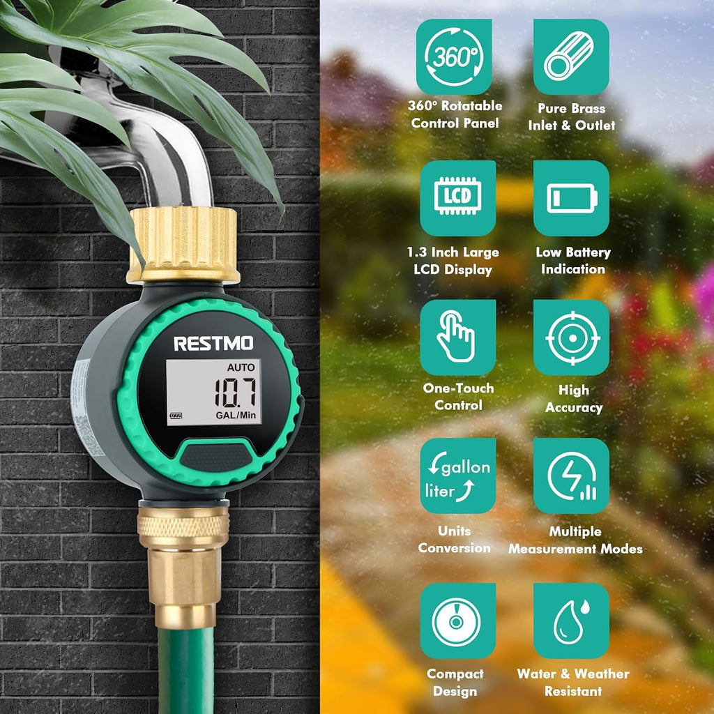 RESTMO 360° Rotatable Water Flow Meter, Brass Inlet & Outlet Water Meter