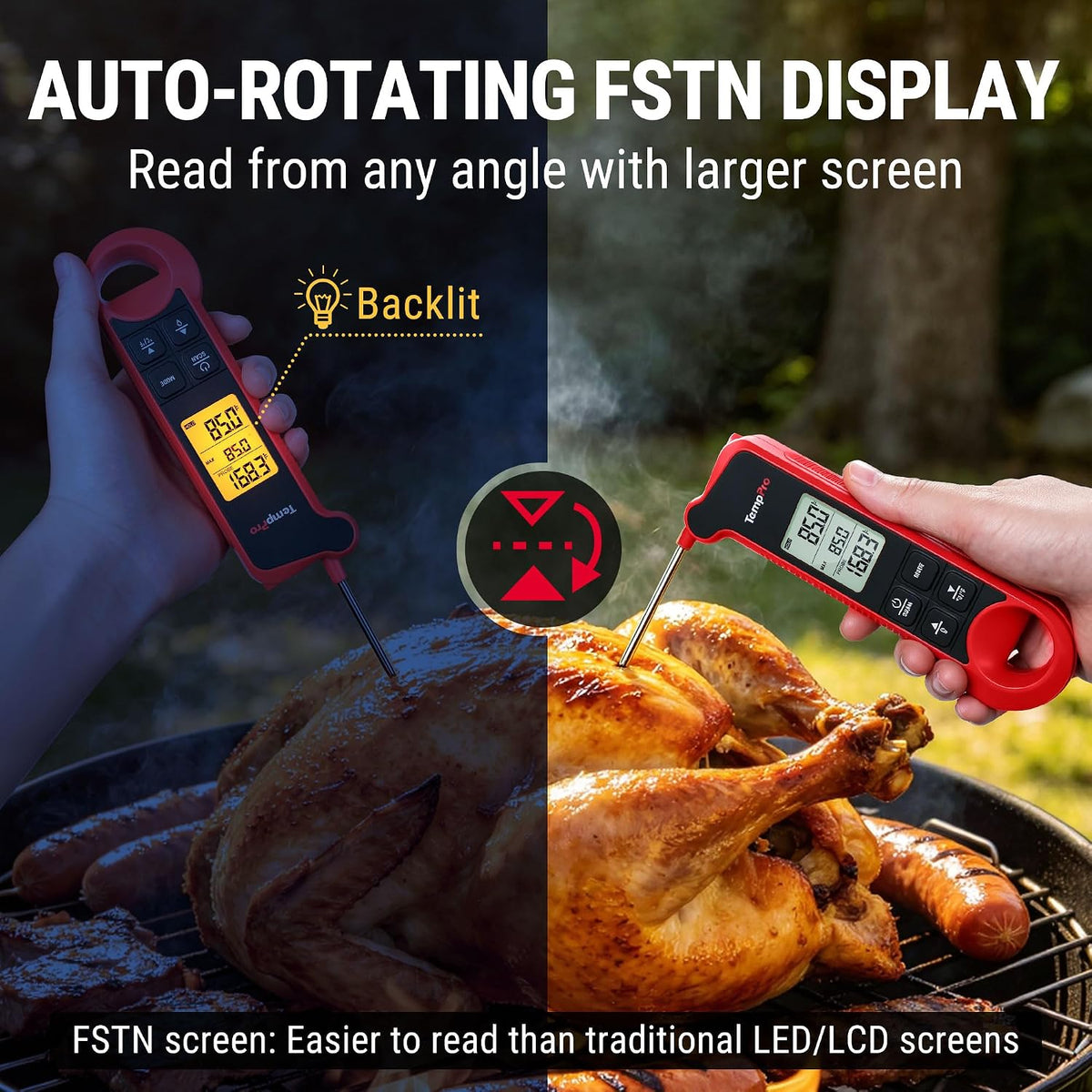 TempScan 2-in-1 Infrared Thermometer Gun with Meat Probe for Grill