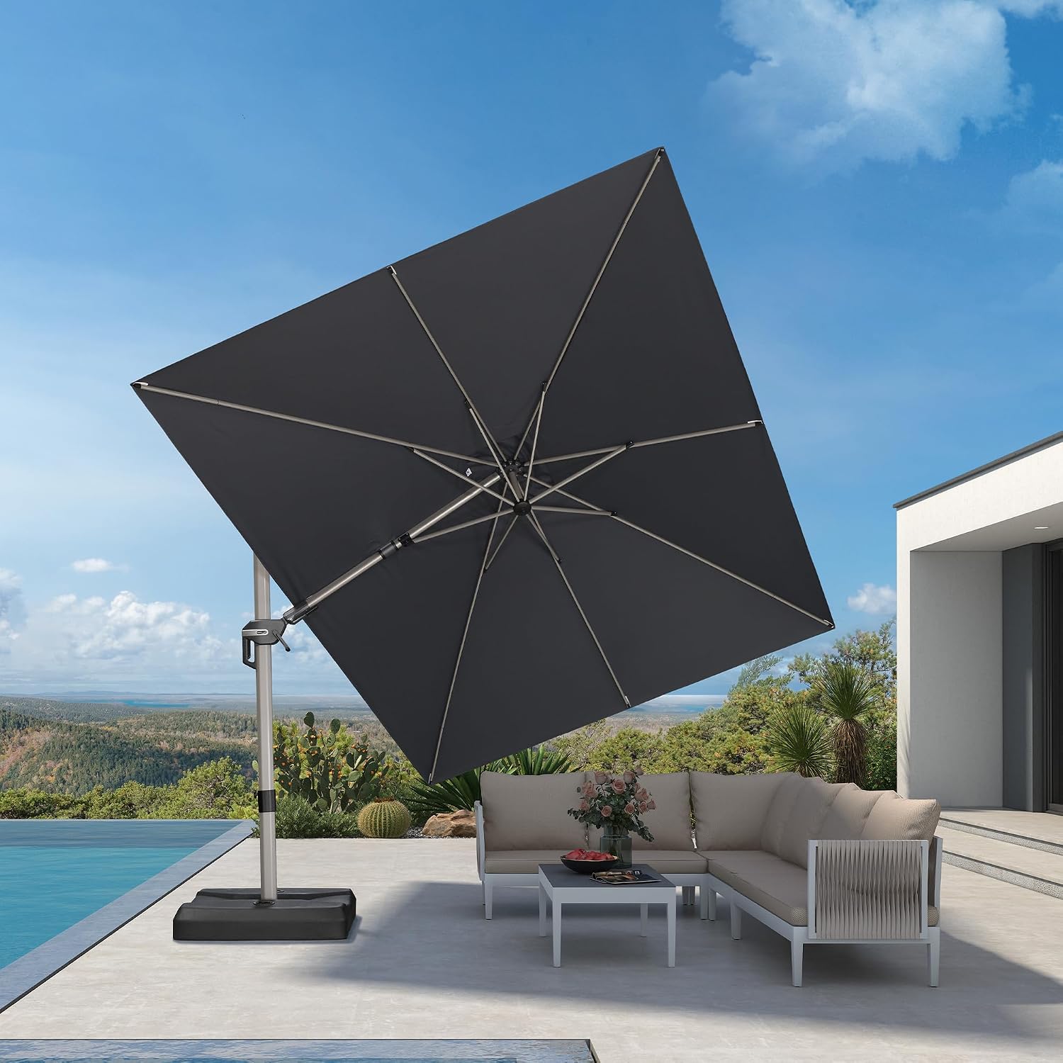 9' X 12' Left-right Tilting Patio Umbrella Outdoor Swivel Cantilever Umbrella Aluminum Offset Umbrella with Champagne