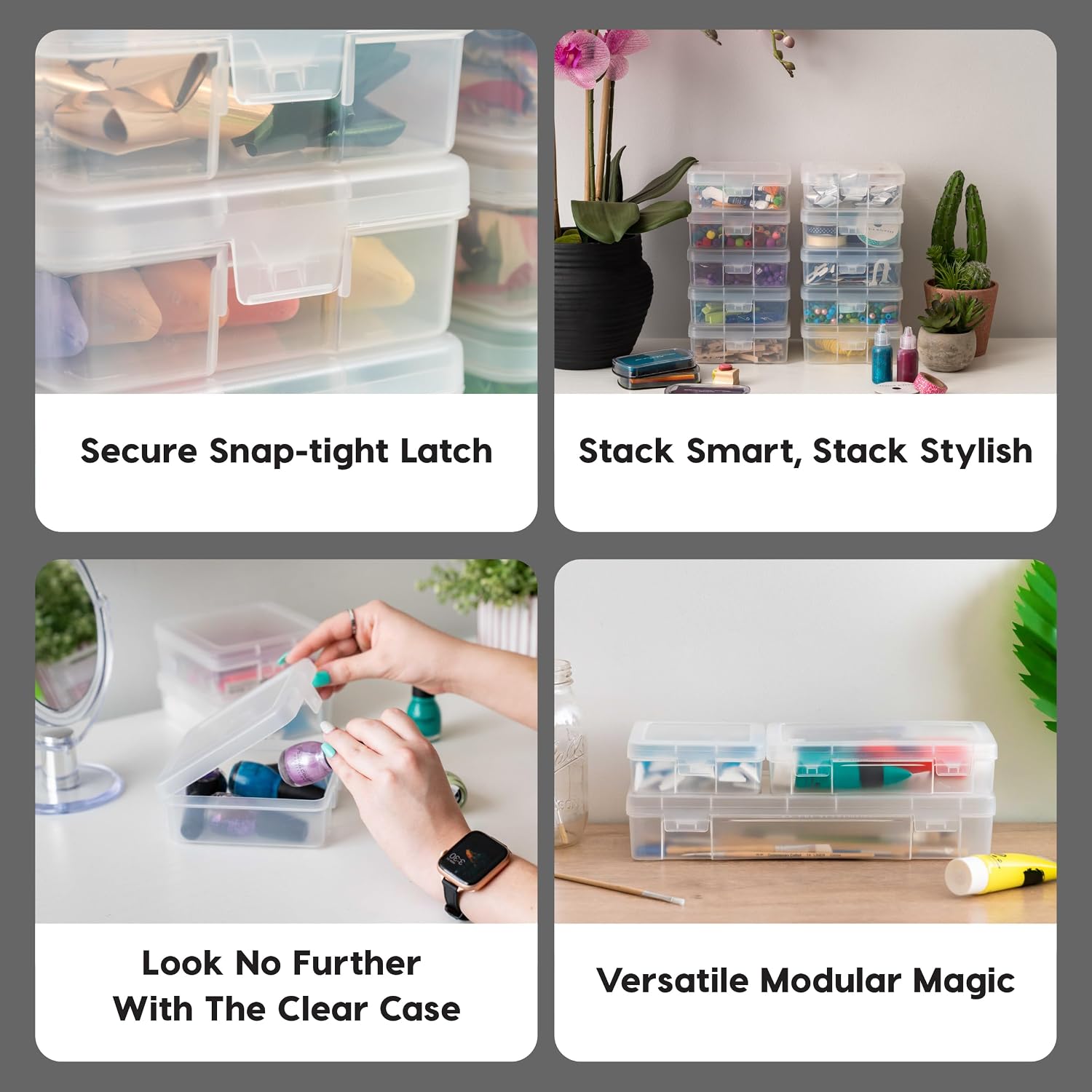 Clear Storage Cases, 10-Pack, |Made in USA|, Plastic Bead Organizing Containers with Snap Lid for Arts, Crafts