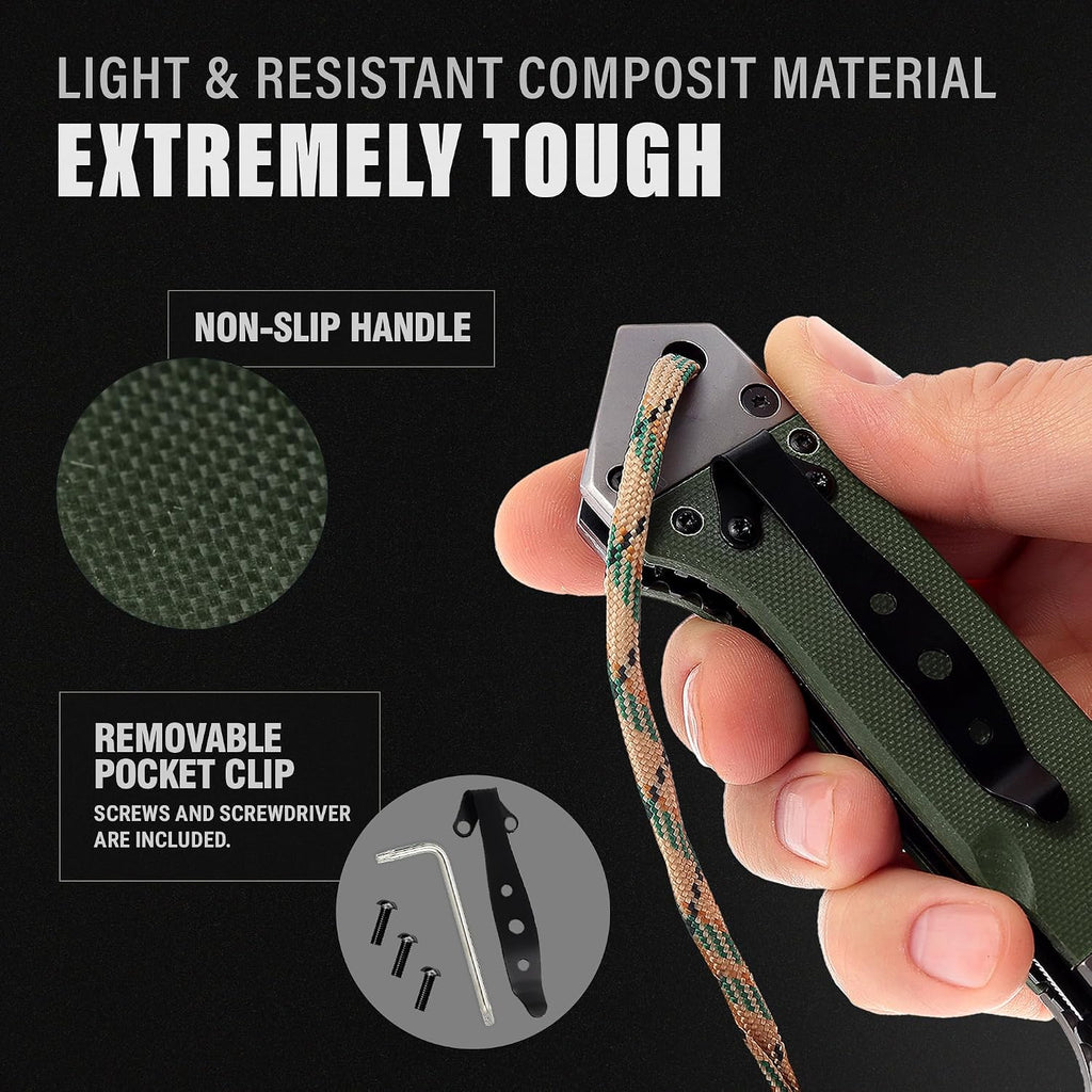Spring Assisted Heavy Duty Pocket Knife for Men - 3.5" Tanto Sharp Blade - Folding Tactical Self Defense Japanese