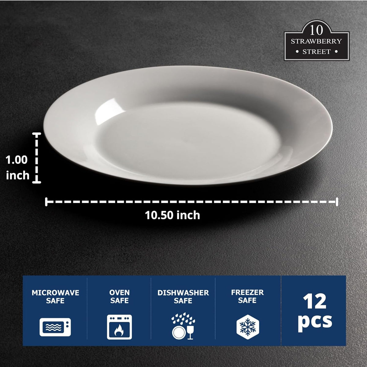 10.5" Catering Round Dinner Plate, Set of 12 , White