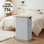 Slim Laundry Hamper with Lid and Removable Bag, 75L Light Grey