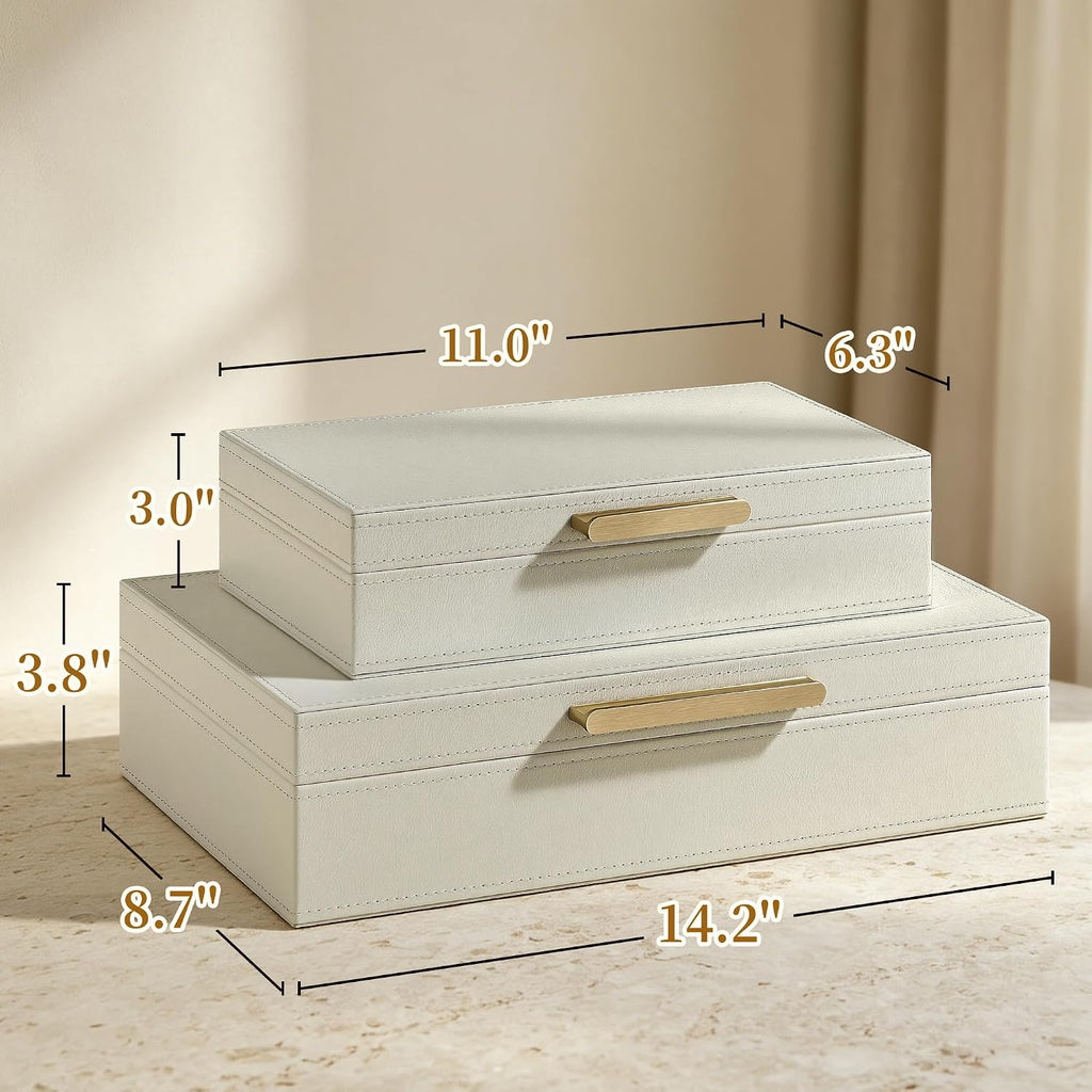 Decorative Storage Boxes with Lids, PU Leather Bins, Ivory White