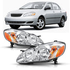 for 2003 2004 2005 2006 2007 2008 Toyota Corolla Headlights Headlamp Assembly Replacement Pair,Chrome Housing Amber