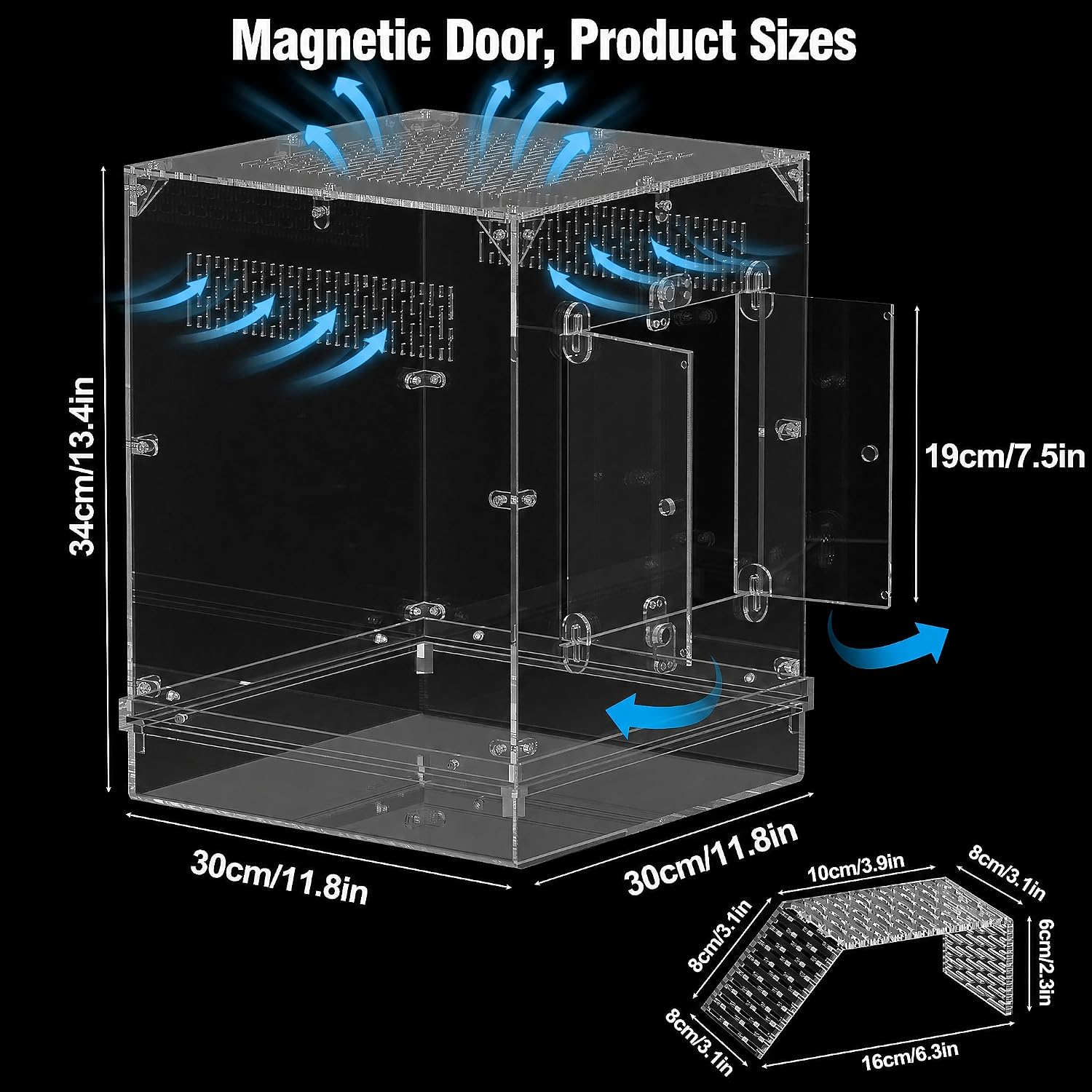 12x12x16 Acrylic Reptile Terrarium, Large Reptile Enclosure with Watertight Bottom, 10 Gallon Clear Reptile Tank with
