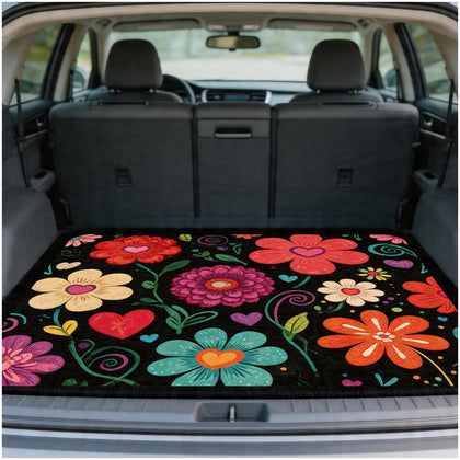 All Weather Universal Car Trunk Mat 29" x 39", Decorative Multicolor Floral Cargo Liner, Heavy Duty Rear Trunk