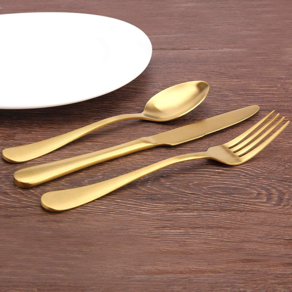 Satin Finish 40-Piece Stainless Steel Flatware Set, Matte Gold Silverware, Dishwasher Safe