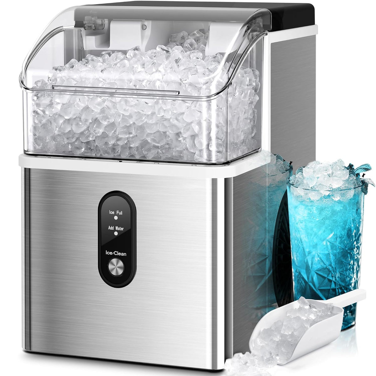 Nugget Ice Maker Countertop, 33 Lbs/Day,Self-Cleaning,Steel