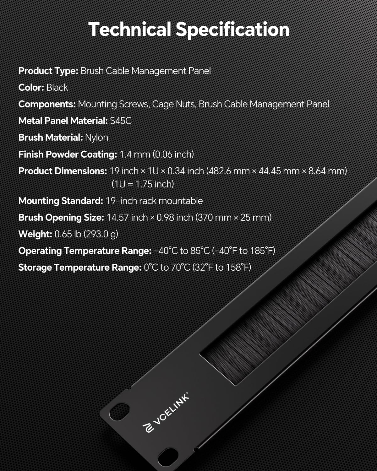 1U Brush Panel for 19" Rack Mount, Server Cabinet Dust Proof 2-Pack