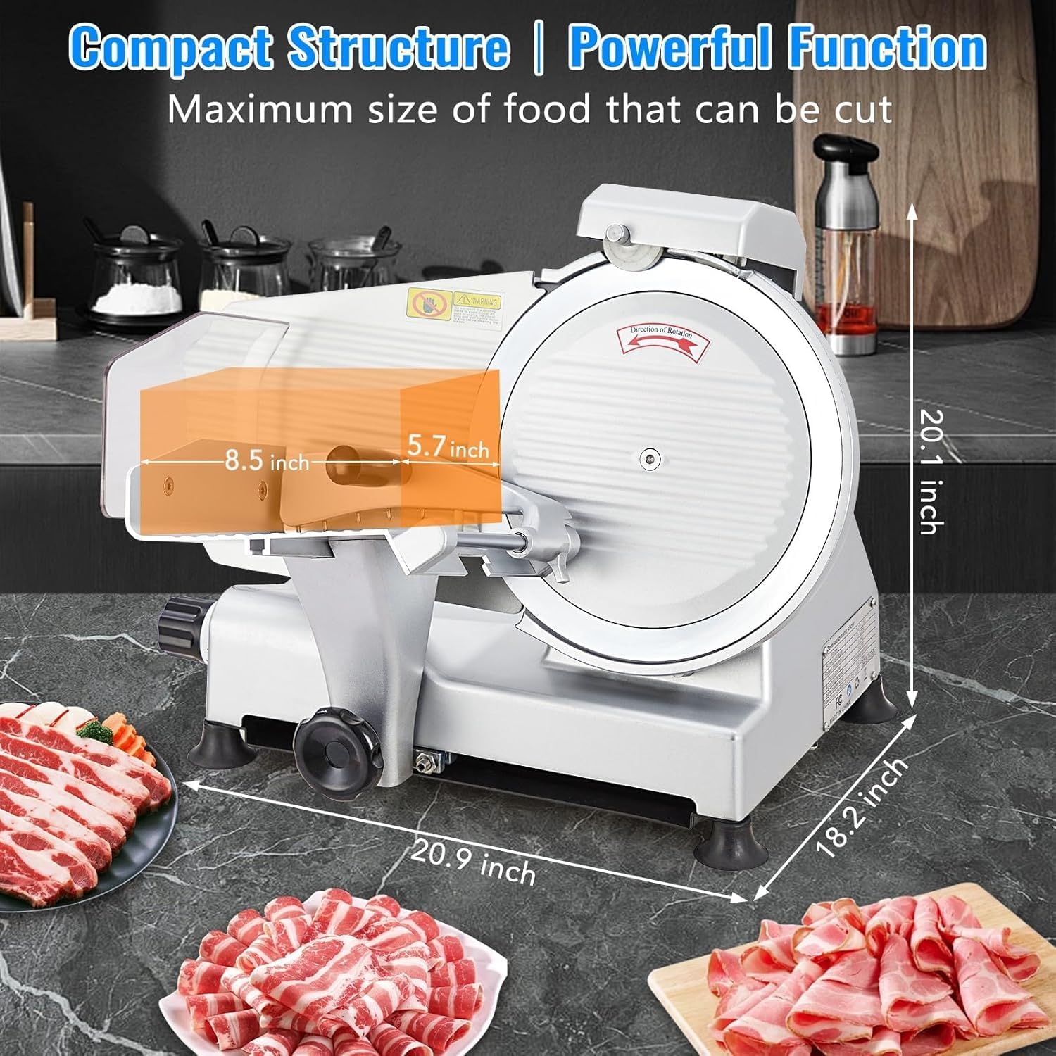 Meat Slicer With 10" Round Steel Blade,240W Electric Food Slicer With Built-In Sharpening Stone,Adjustable Thickness
