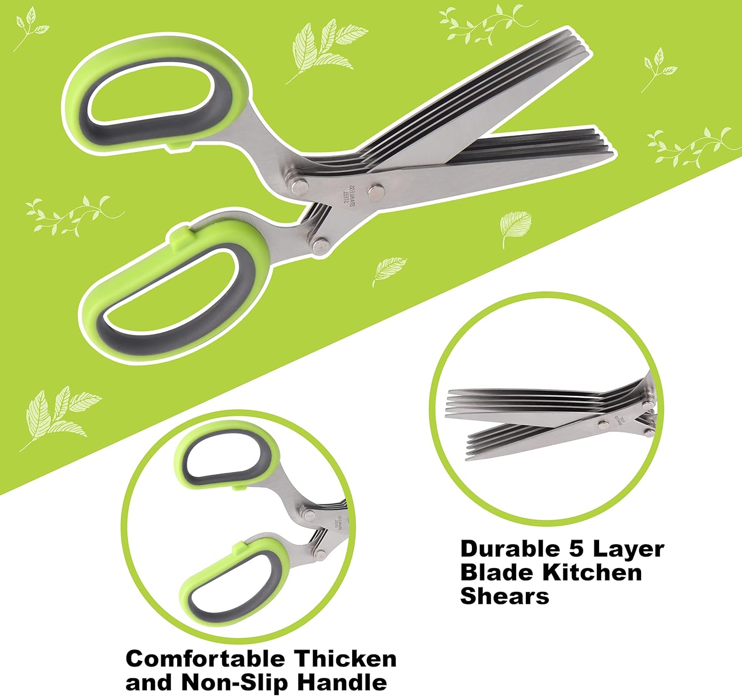 Herb Scissors, Premium Stainless Steel 5 Blade Kitchen Salad Scissors Dishwasher Safe, Sharp and Convenient 5 Blade
