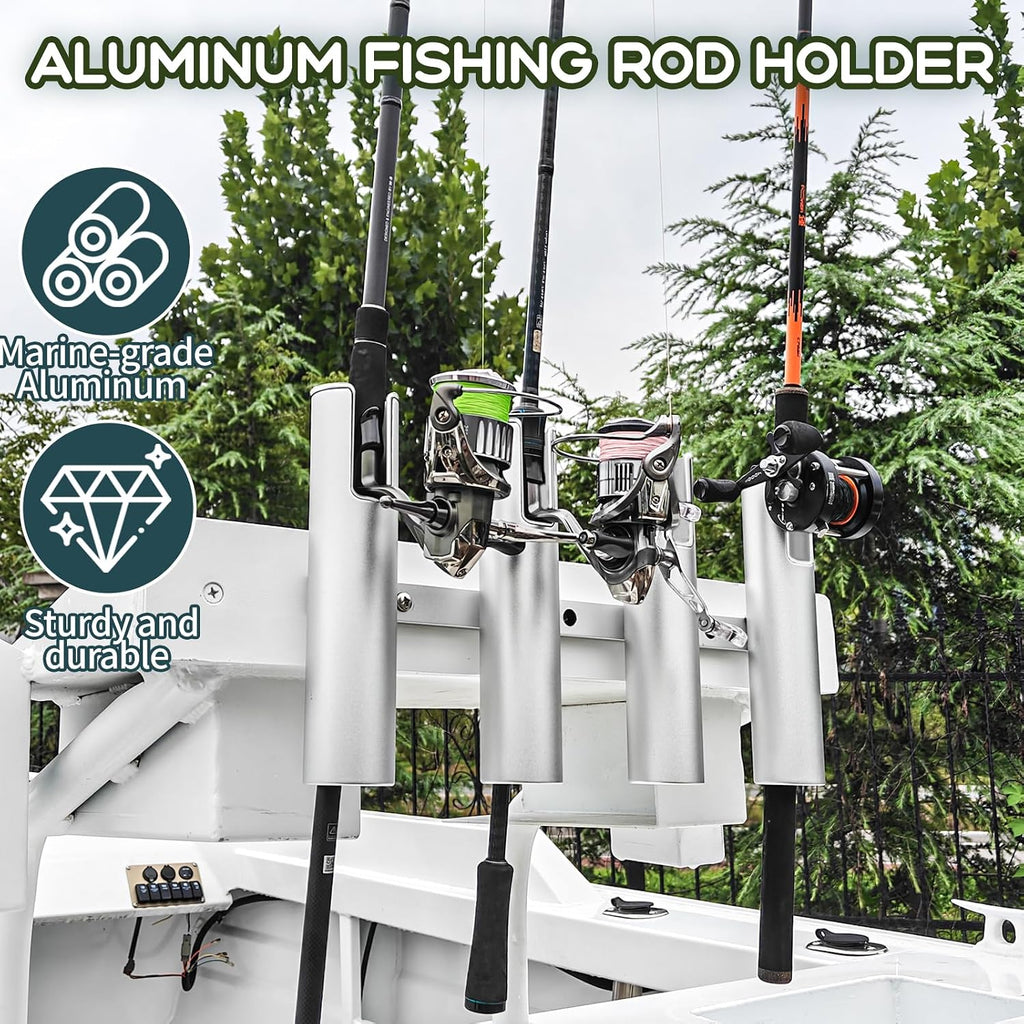 Aluminum Fishing Boat Rod Holder, 3/4 Link Tube Rod Rack, Marine Grade Aluminum Rod Mount for Boats & Yachts, Silver