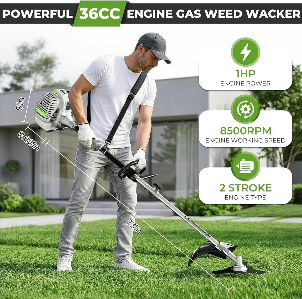 36CC Gas Powered Weed Wacker 3-in-1, 2-Stroke Gas Powered Weed Eater String Trimmer, Brush Cutter 3/40-Tooth Blade