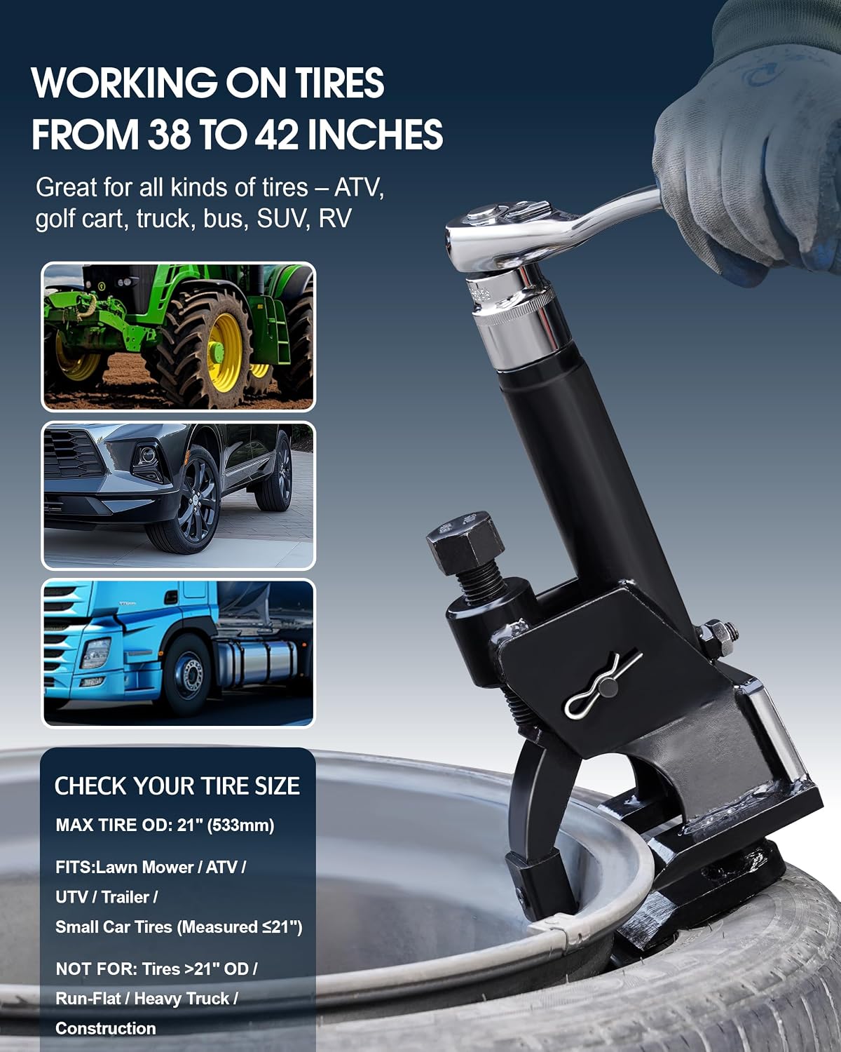 Manual Tire Bead Breaker, 38"-42" Tires Changer Tool with Rubber Pad, Protect Aluminum Alloy Hubs, Easy-Operated Tire