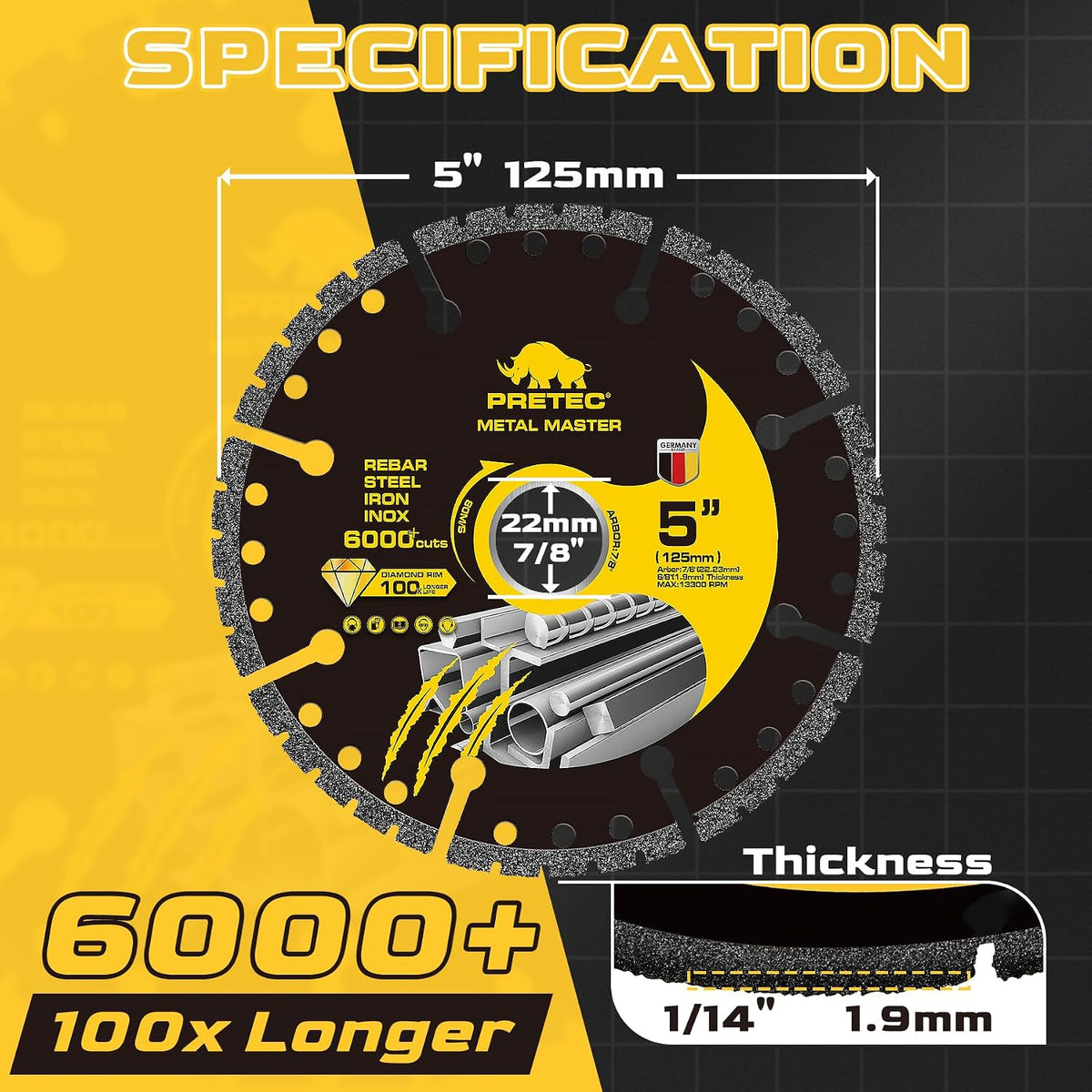 5 Inch Diamond Cut Off Wheels, Angle Grinder Cutting Disc for Metal, 3PCS