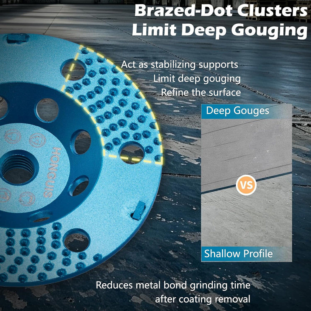 5" PCD Vacuum Brazed Cluster‑Dot Diamond Cup Wheel for Concrete