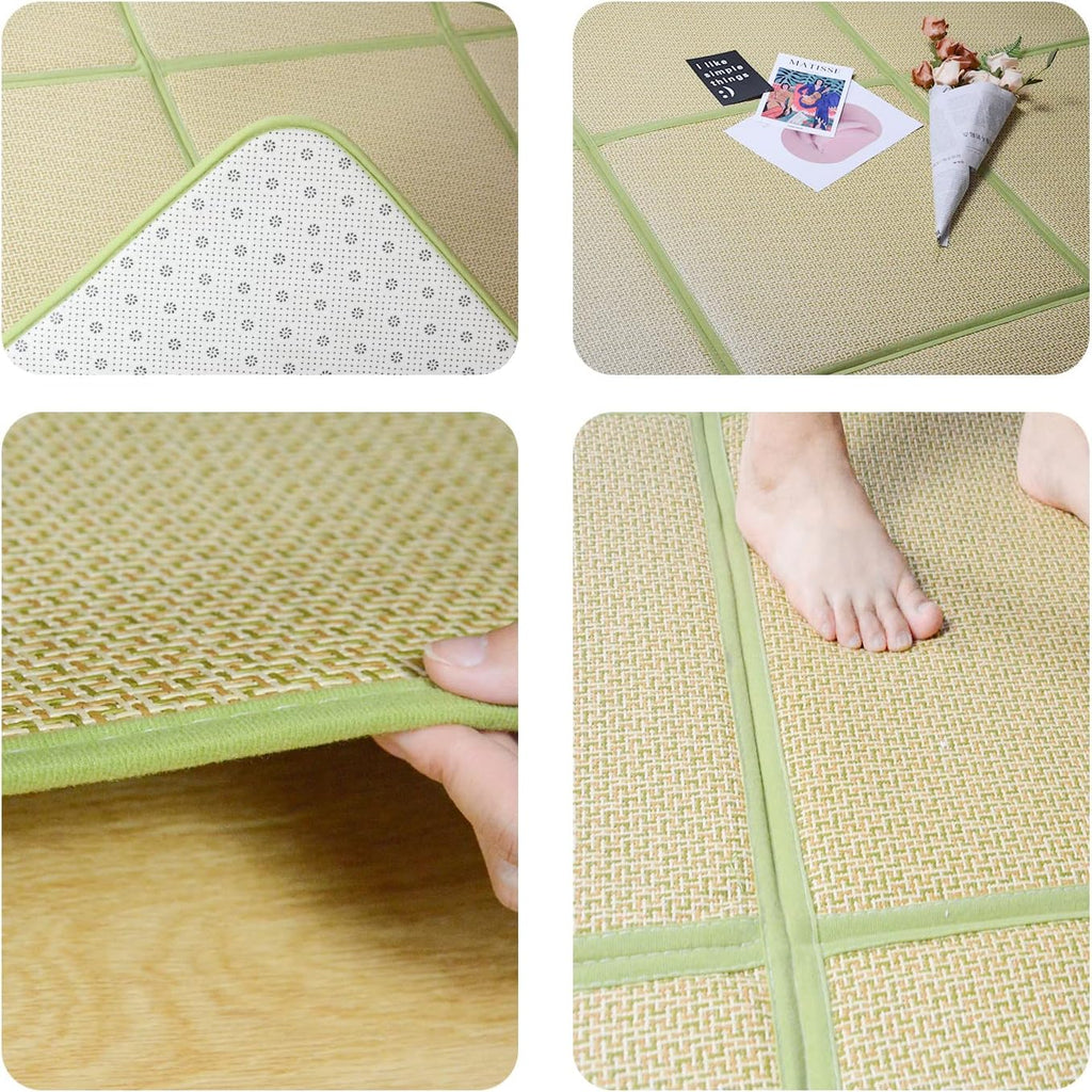 Large Japanese Tatami Mat 71x 71in Large Summer Breathable Sleeping Mat Foldable Rattan Floor Mat Non-Slip Memory