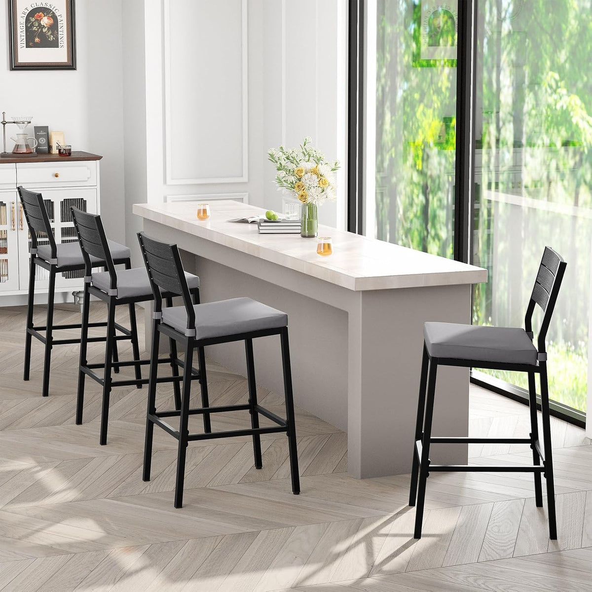 26.8"Outdoor/ Indoor Counter Height Bar Stools Set of 4 with Backrest