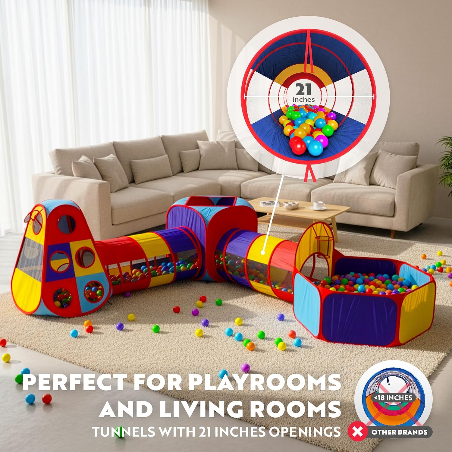 5pc Kids' Play Tents & Tunnels - Ball Pit for Toddlers, Basketball Hoop, Crawling Tubes, Pop-Up Playhouses, Baby