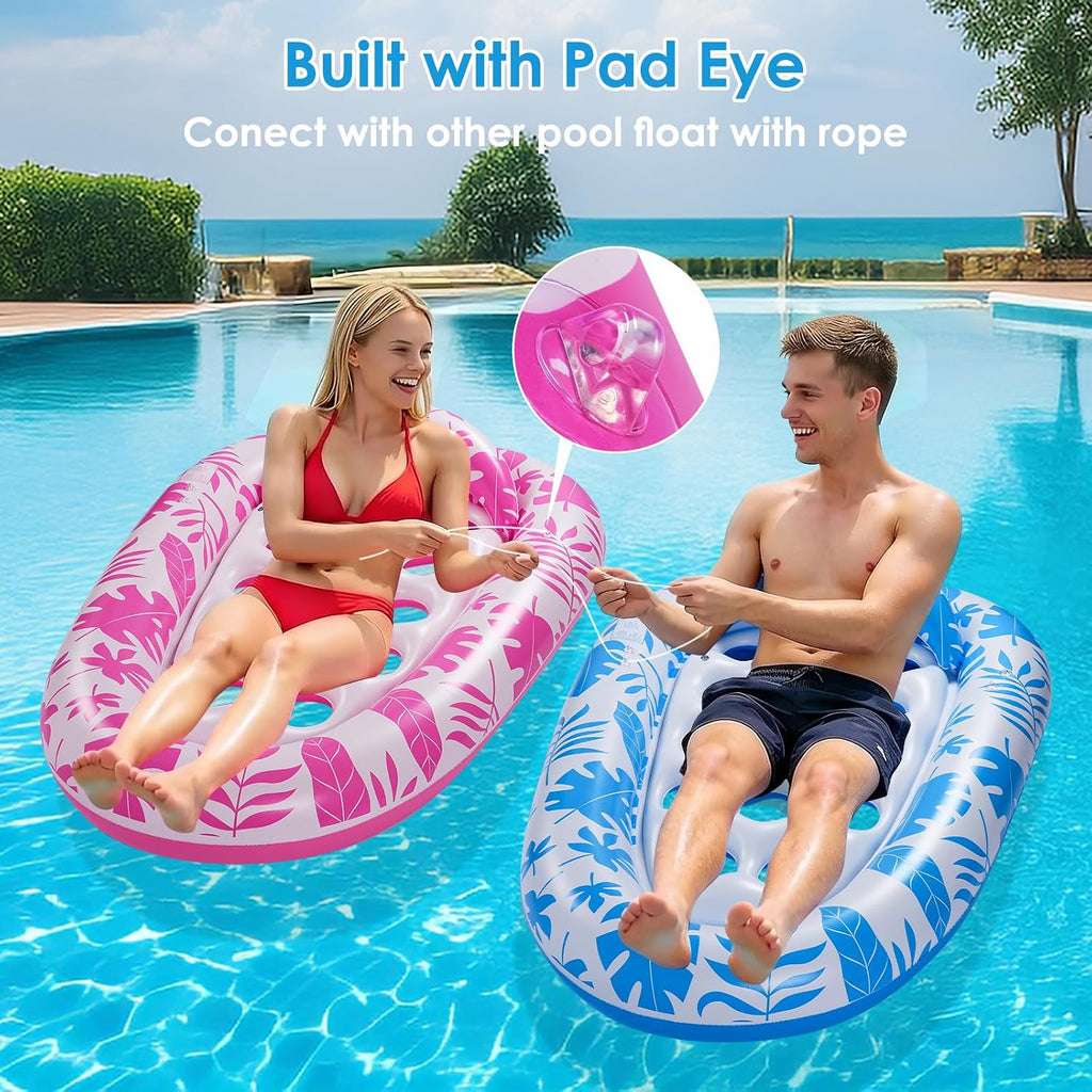 Giant Inflatable Pool Floats,78 x 55 Inches Pool Float Adult Mat with Headrest & Cup Holder Lake Float Raft Water