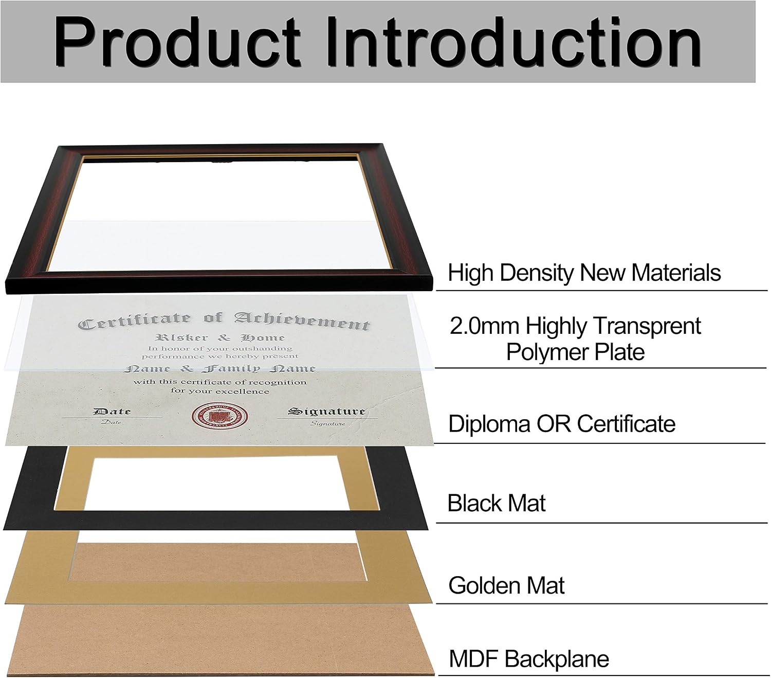 8.5x11 Diploma Frames with Mat Cherry Matte Black with Gold Rim | 8.5x11 Inch With Mat or 11x14 Inch Without Mat
