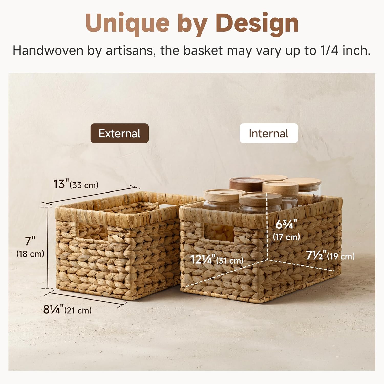 Wicker Basket, Baskets for Organizing, Storage Basket with Built-in Handles, Water Hyacinth Shelves (Medium 2-Pack