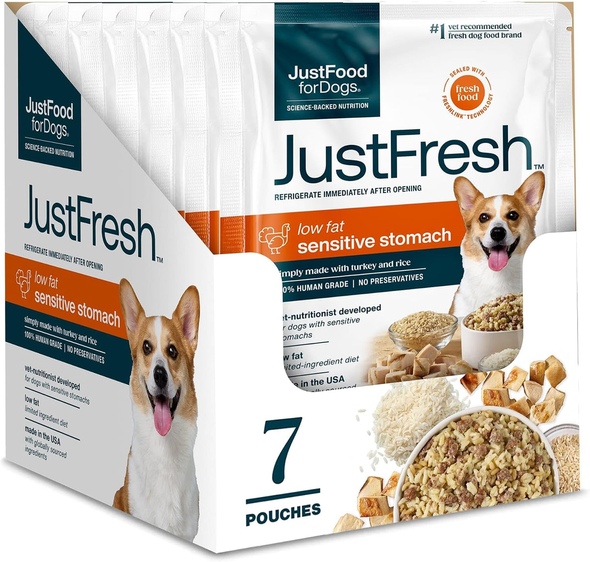 JustFresh Fresh Sensitive Stomach Dog Food Pouches - 7 Pack