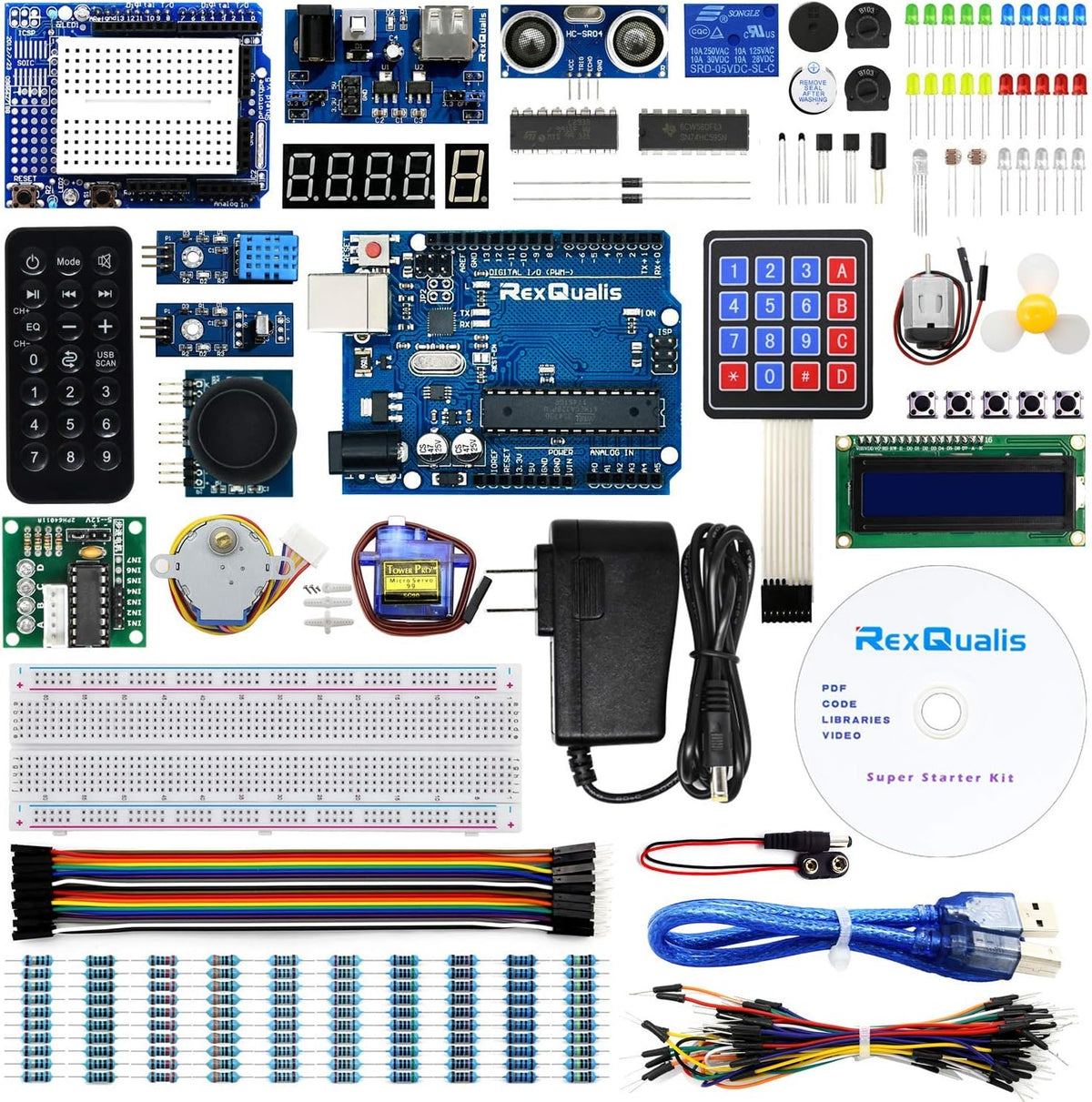 REXQualis Super Starter Kit Based on Arduino UNO R3 with Tutorial and Controller Board Compatible with Arduino IDE