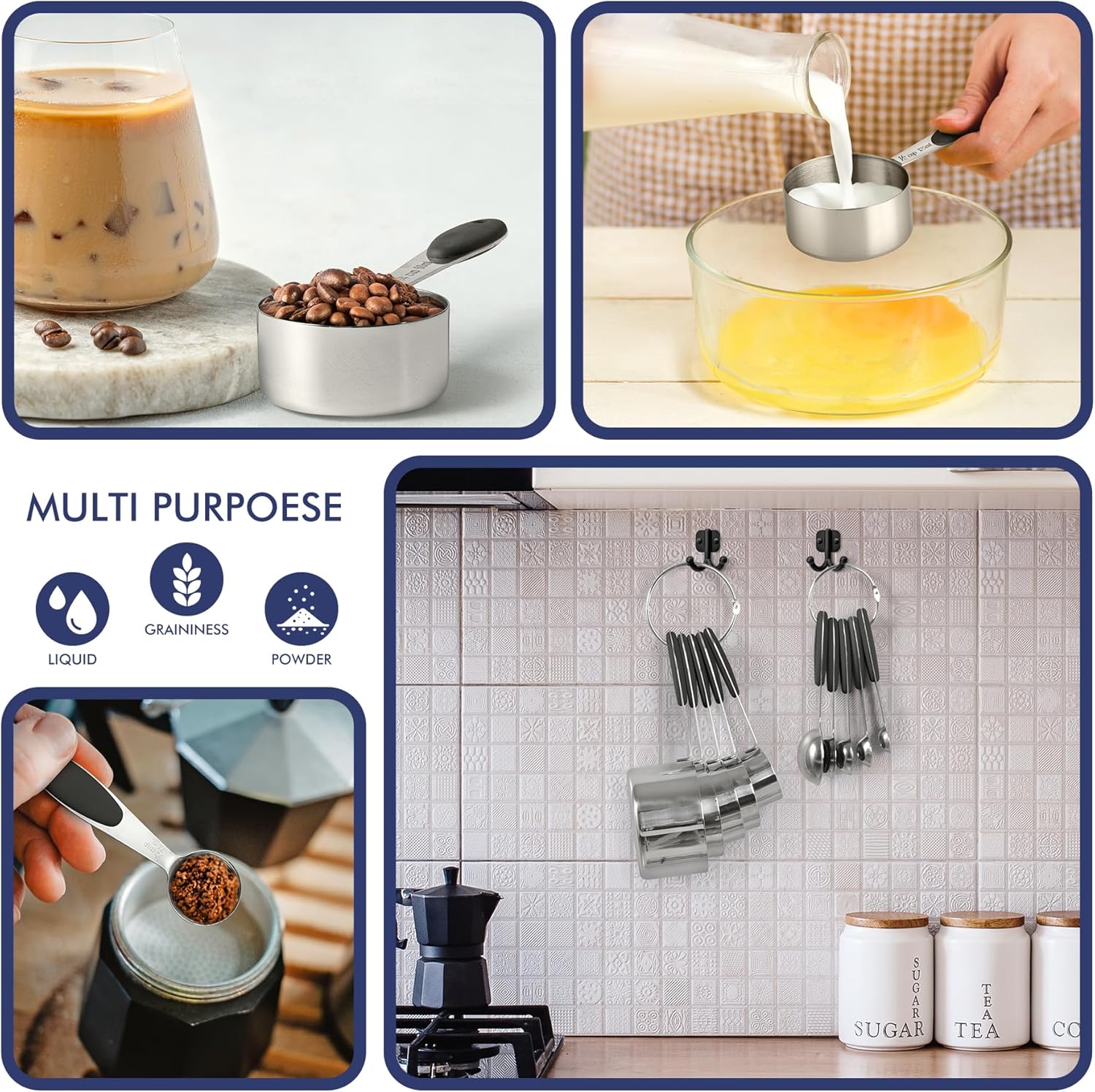 10-PACK Measuring Cups and Spoons Set, Kitchen Gadagets Cooking Baking,Heavy Duty & Dishwasher Safe for Dry and