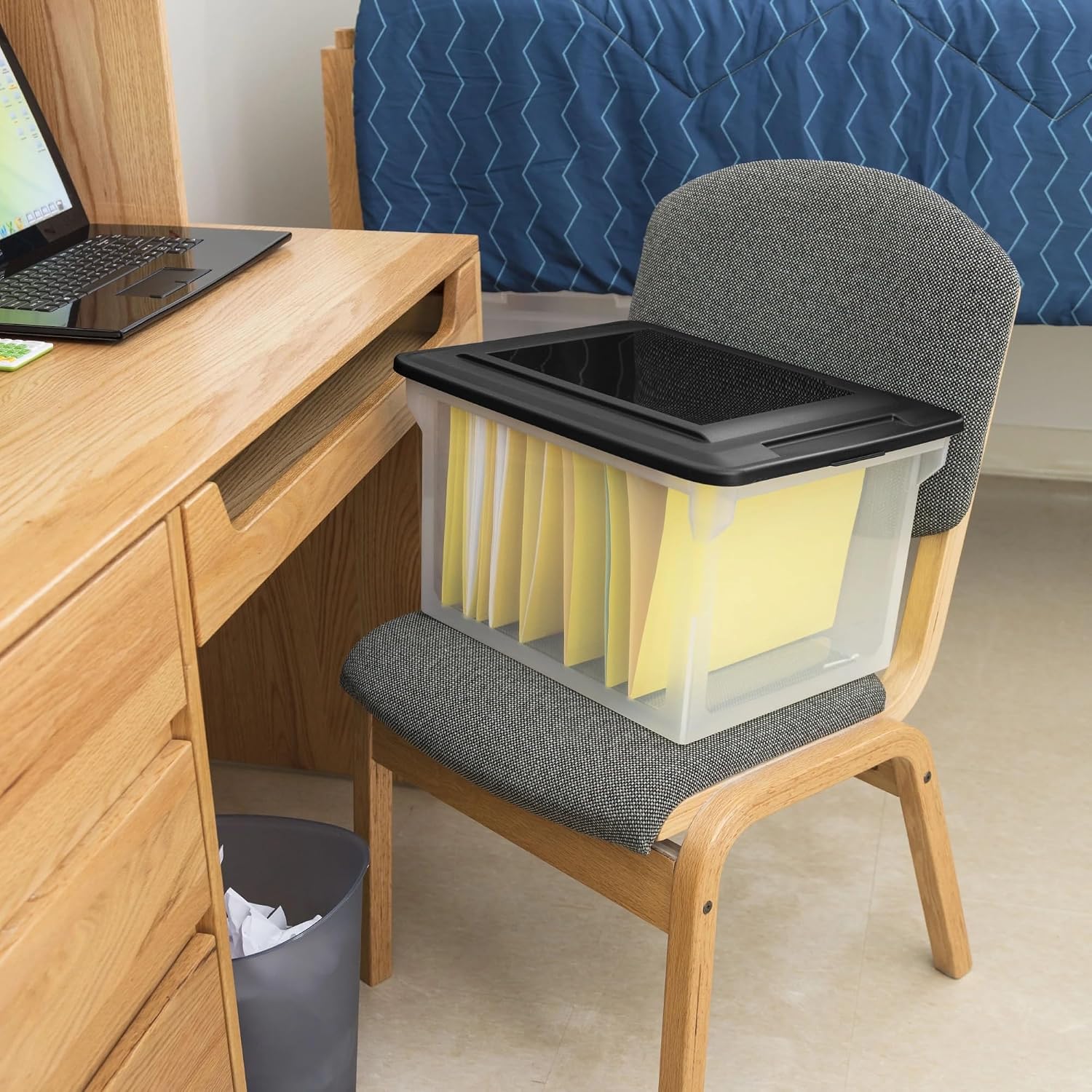 File Box, Clear Plastic Bin with Black Lid, Letter or Legal-Sized File Storage