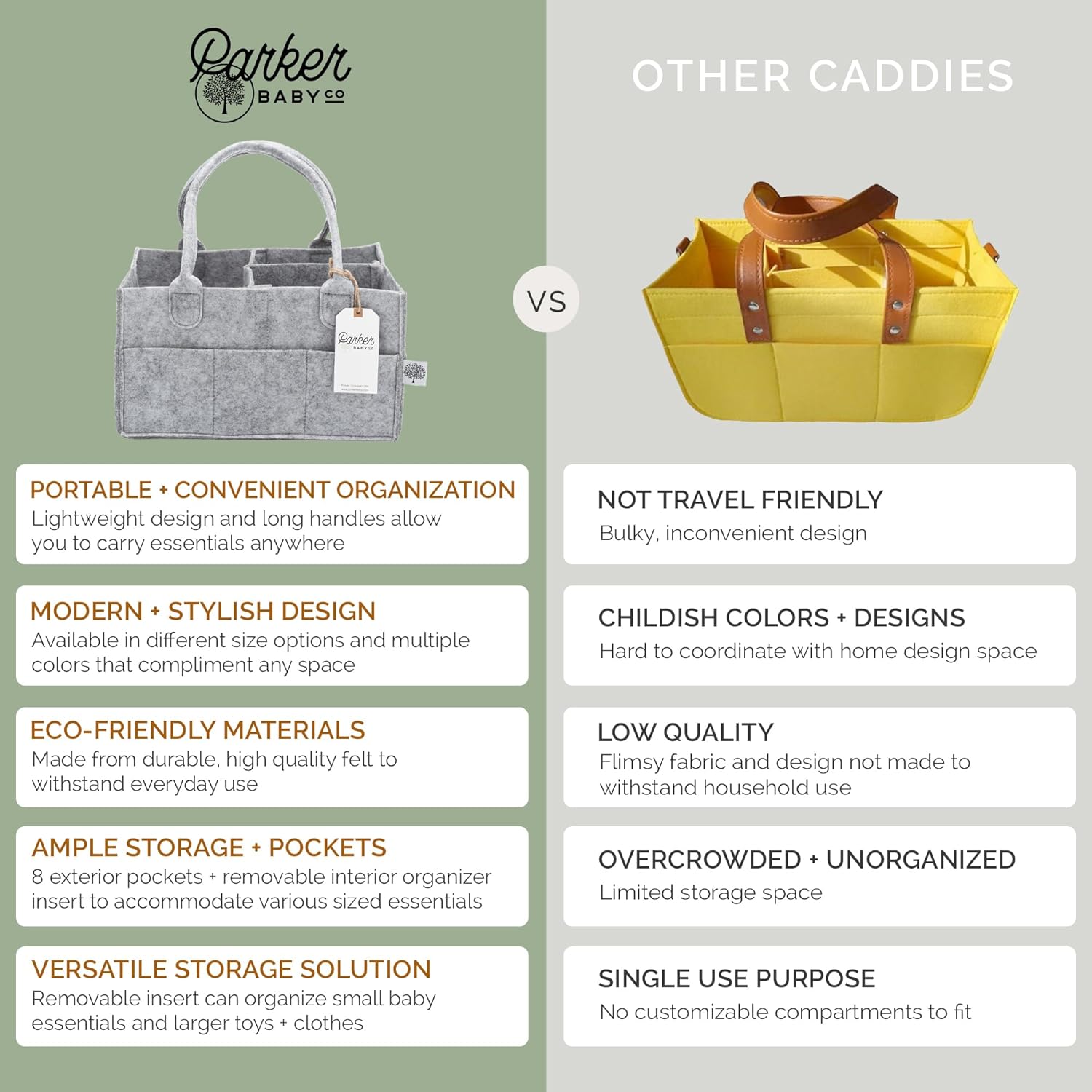 Diaper Caddy - Nursery Storage Bin and Car Organizer for Diapers and Baby Wipes - Oatmeal, Large