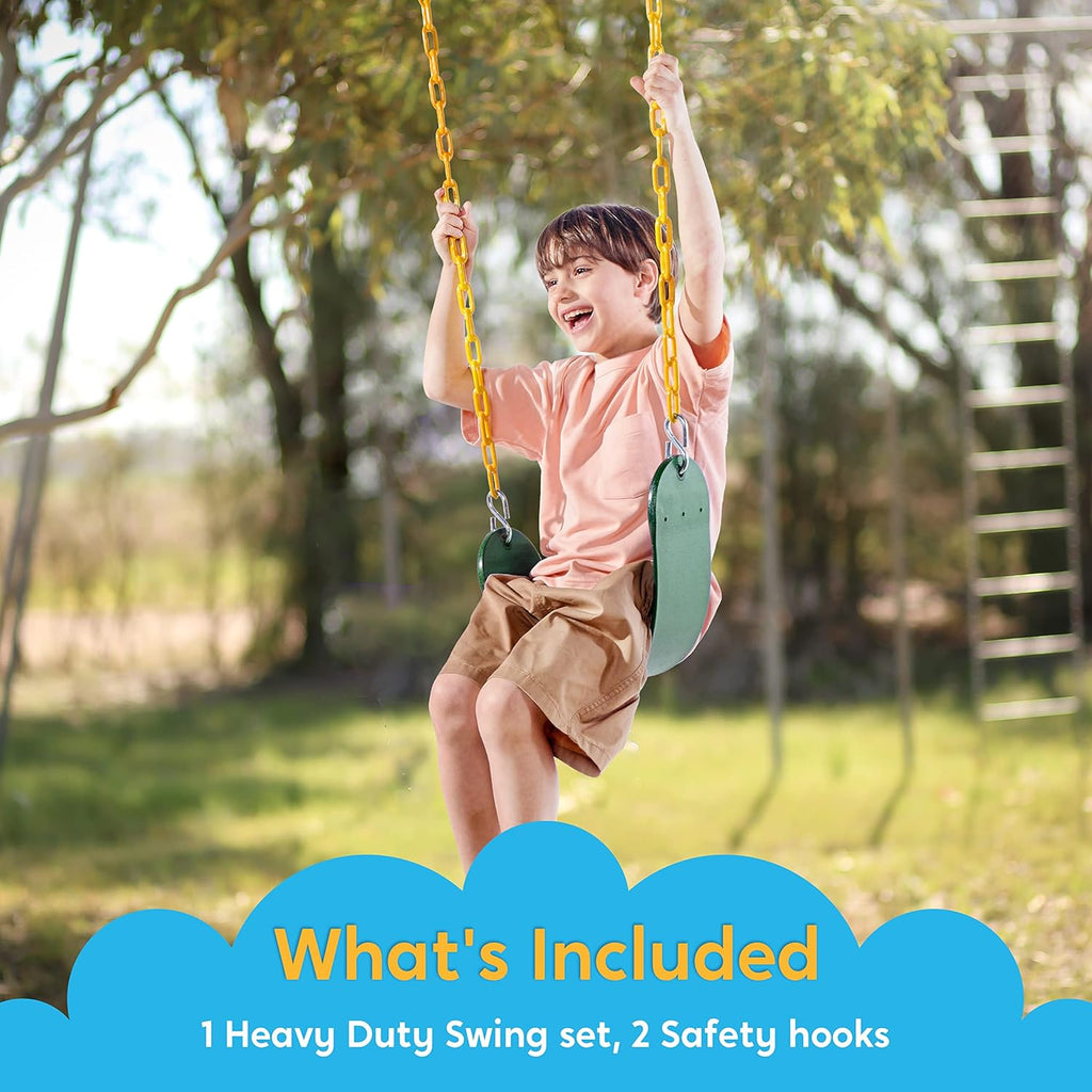Heavy Duty Swing Seat Green Color with 66” Chain, Swing Set Accessories Replacement with Snap Hooks for Kids Outdoor