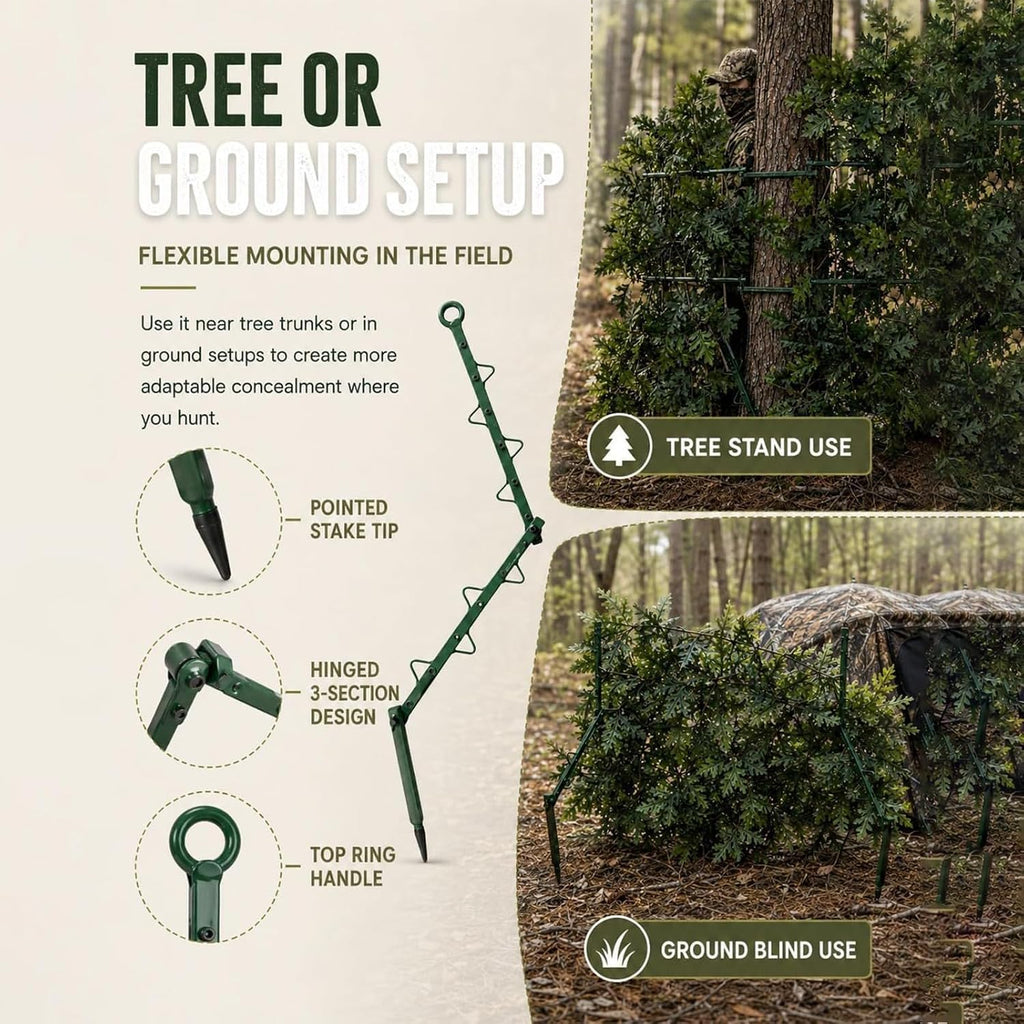 Hunting Concealment Stand System - Metal Support Frame - Tree Stand Blind Coverage Setup for Deer Turkey Bow Hunting